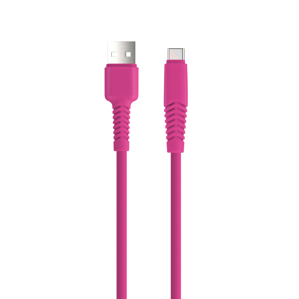 Różowy kabel USB-C z dwoma różnymi złączami na białym tle.
