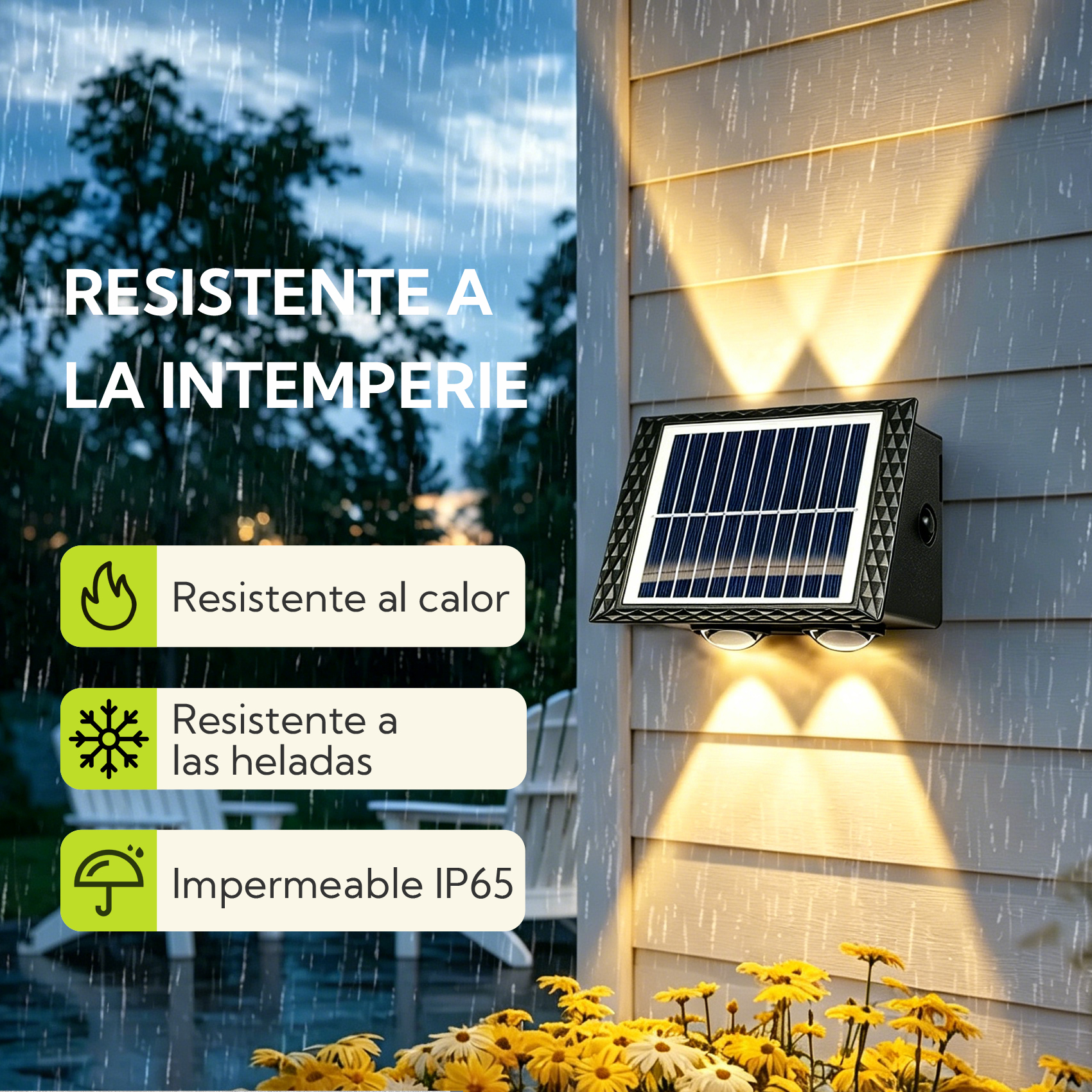 Luz solar resistente a la intemperie con dos haces en pared.