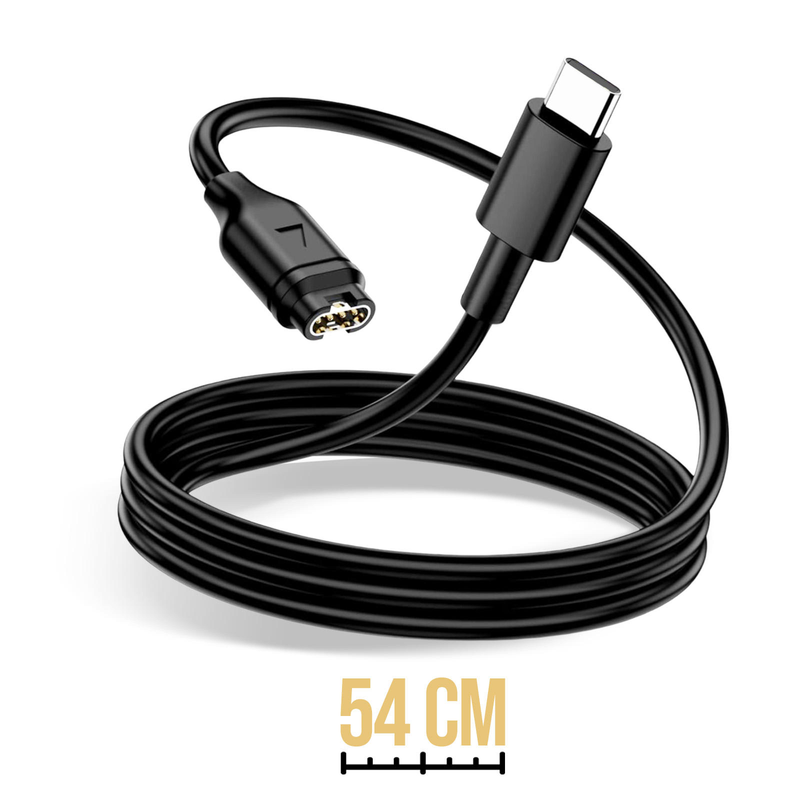 Cavo di ricarica USB-C nero con connettore proprietario e indicatore 54 cm.