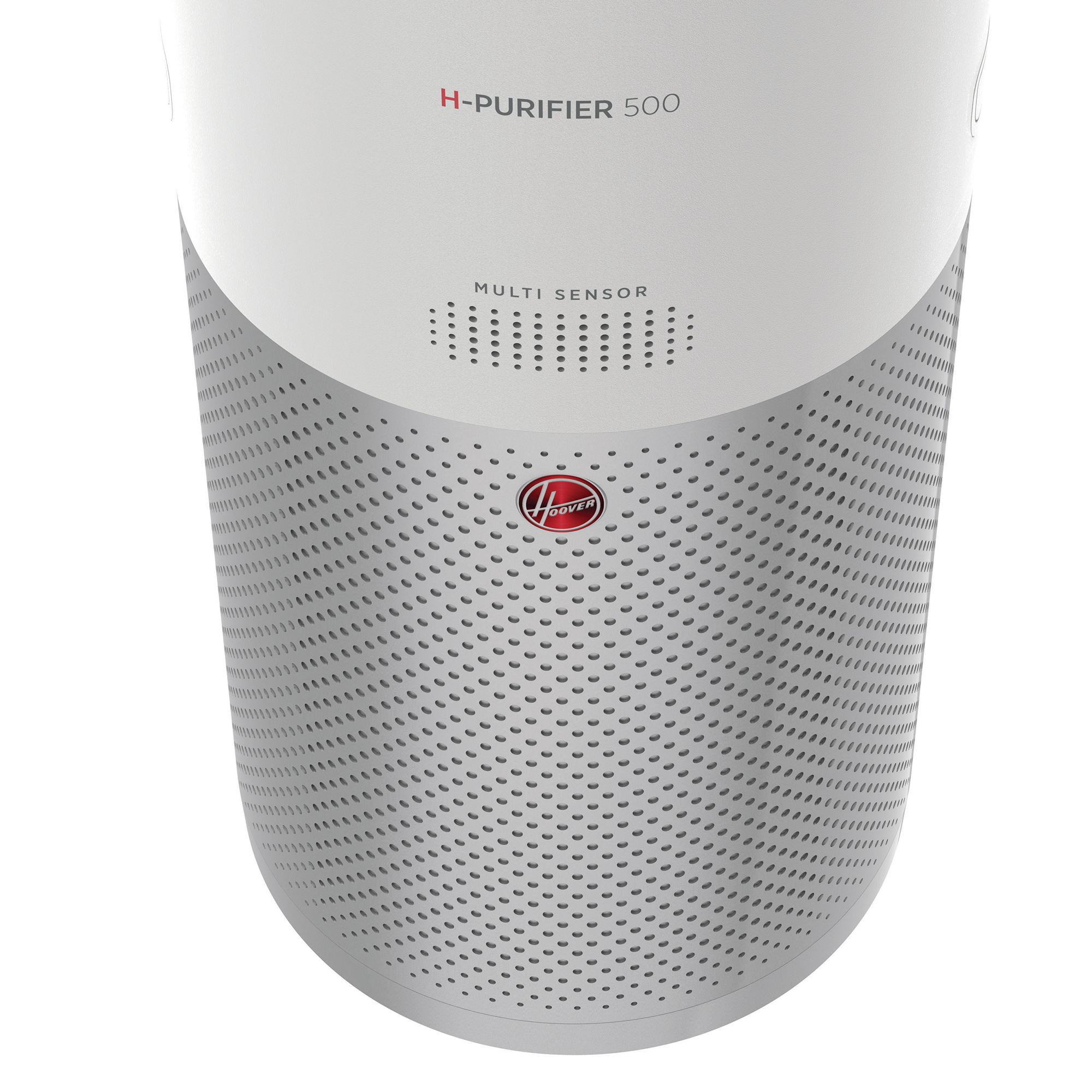Ein weißer Luftreiniger mit dem Text H-PURIFIER 500 und dem Hoover-Logo.