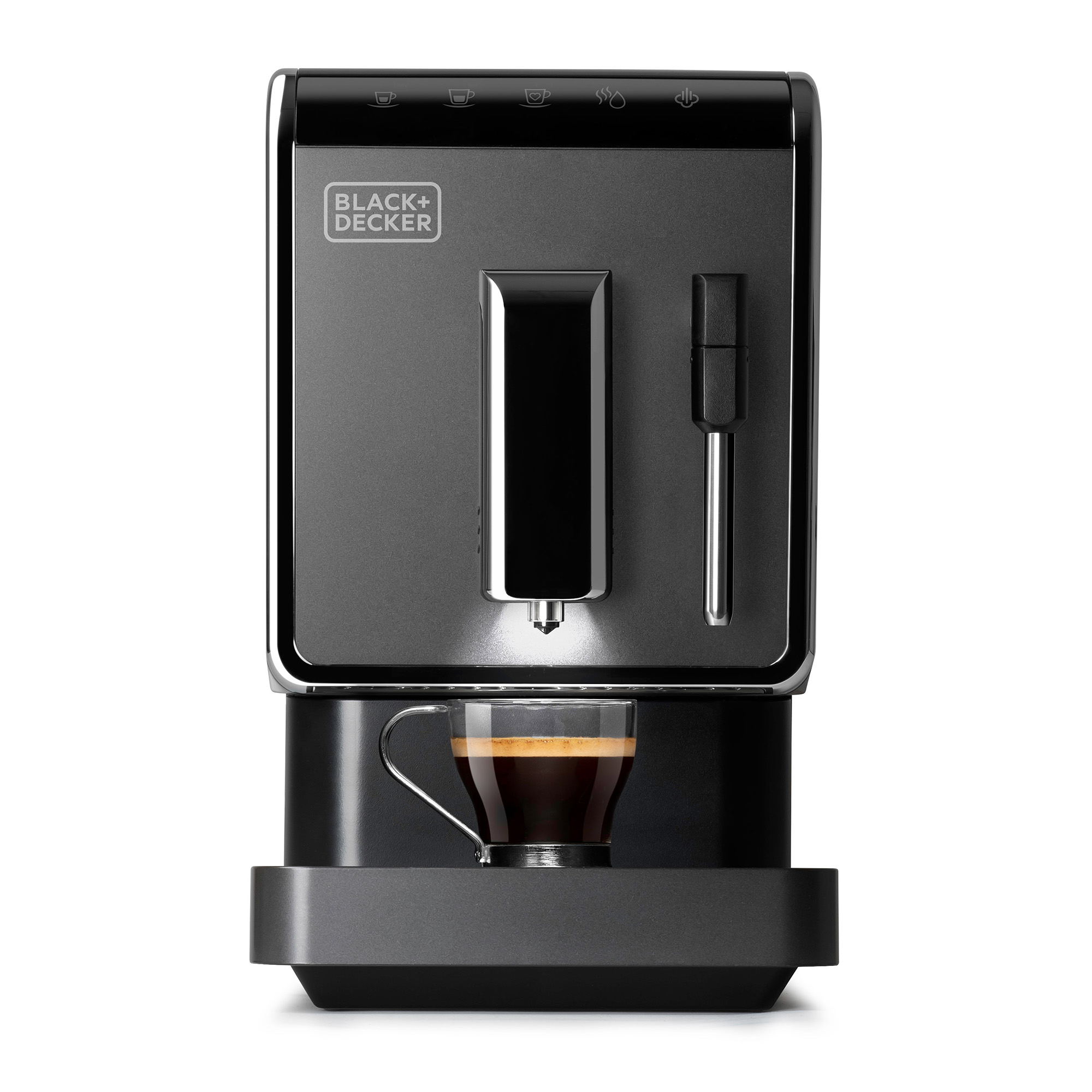 Una cafetera con una taza de espresso.
