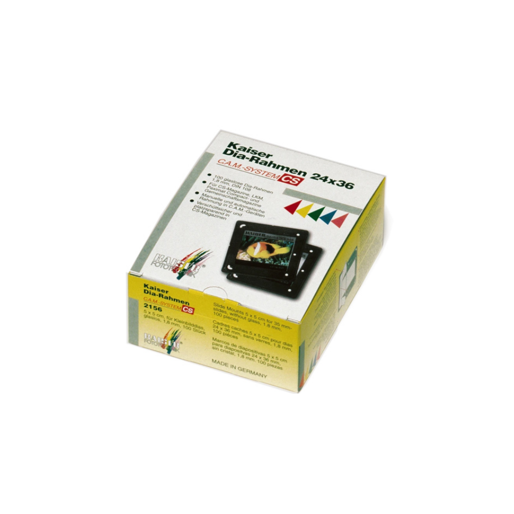 Kaiser Dia-Rahmen 24x36 mit 100 Stück 5x5 cm rahmenlosen Dias, 1,8 mm.