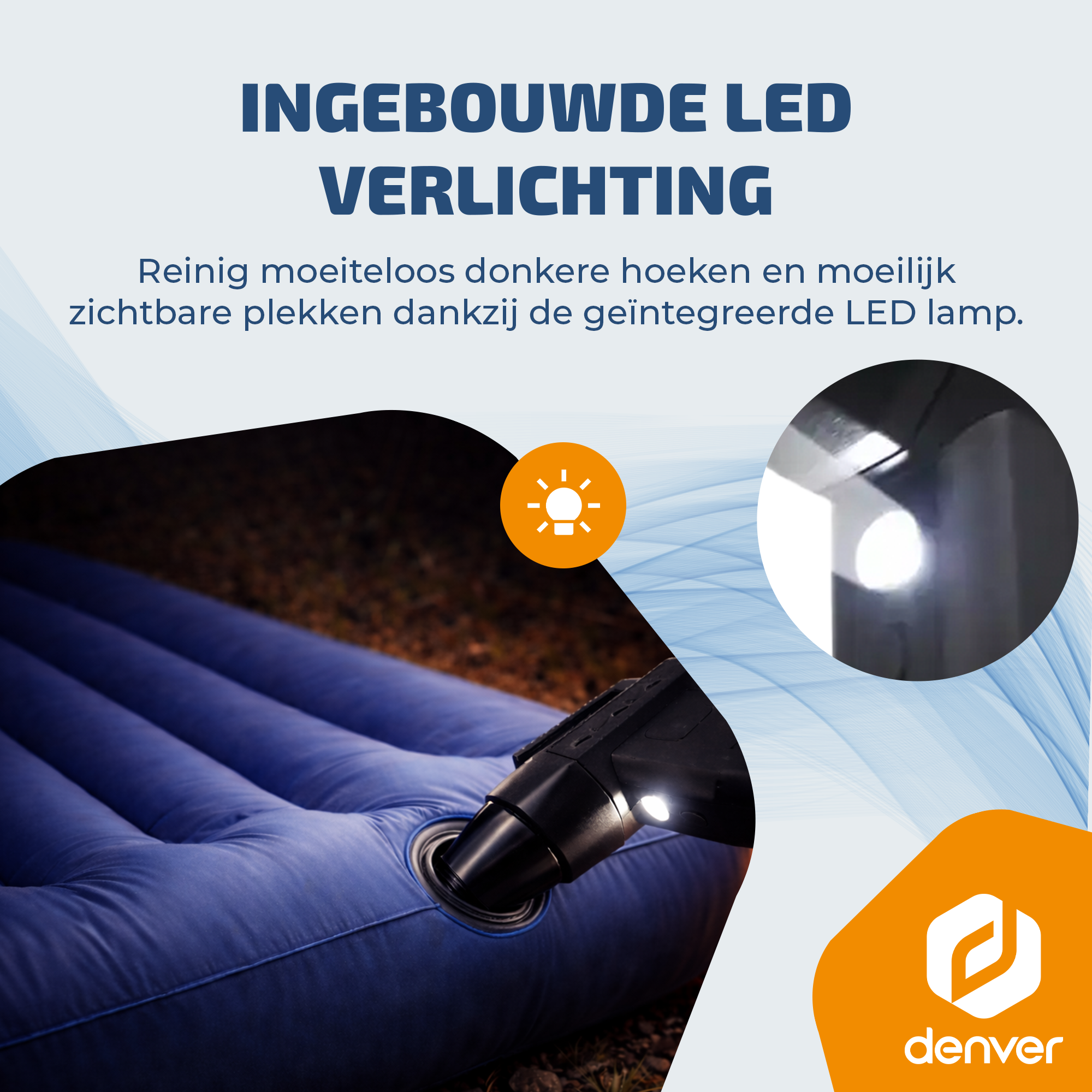 An air mattress with a pump featuring an LED light.