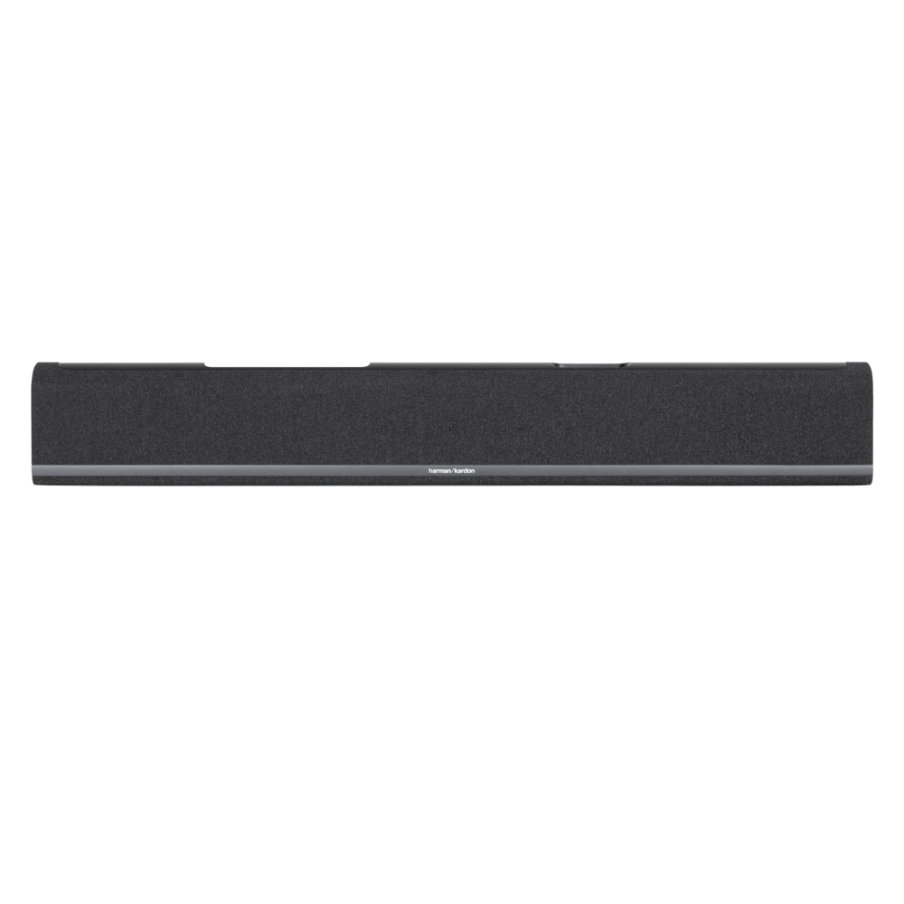 Ciemna, prostokątna soundbar z logo Harman Kardon na środku.