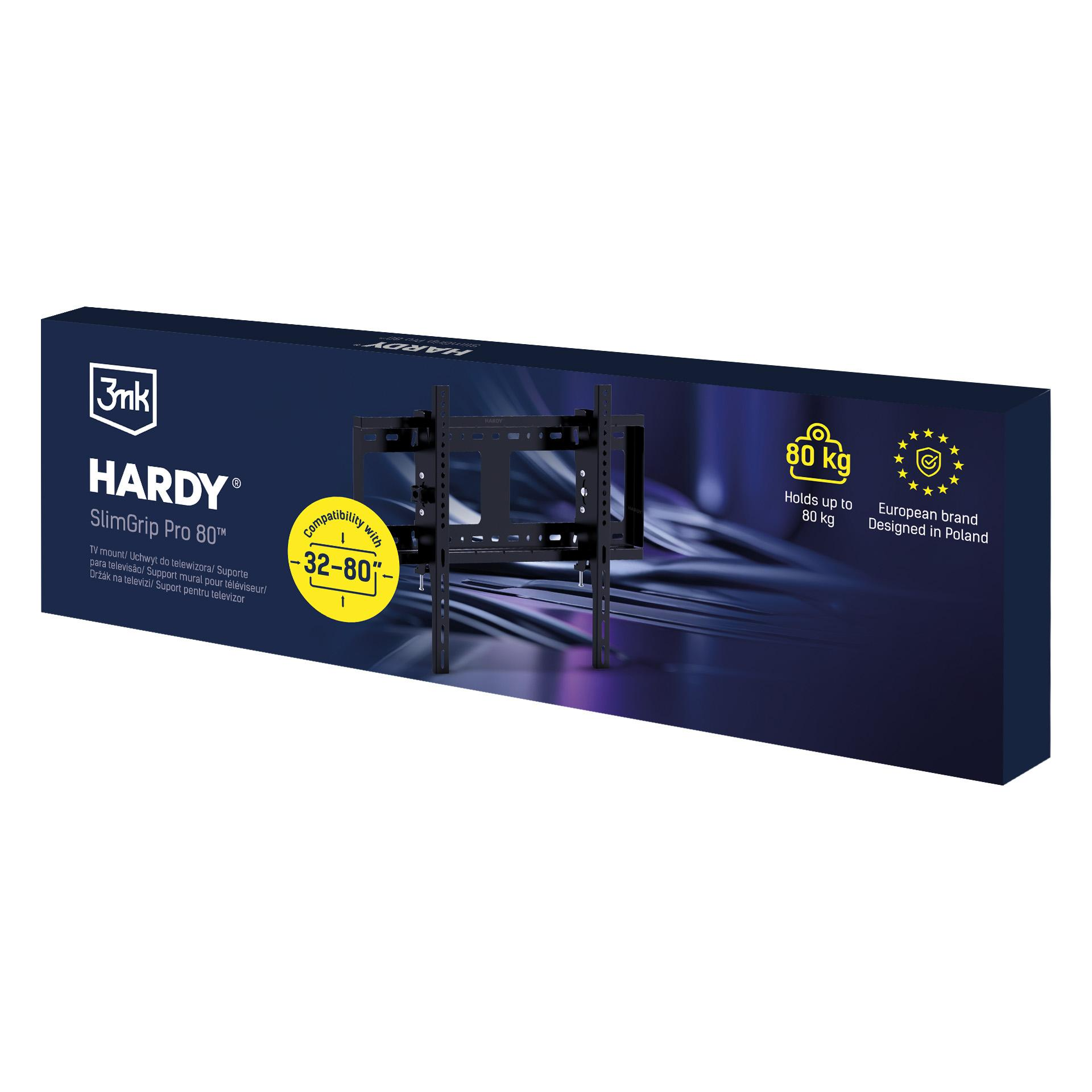 Uchwyt TV Hardy SlimGrip Pro 80, czarny, do TV 32-80 cali, udźwig 80kg.