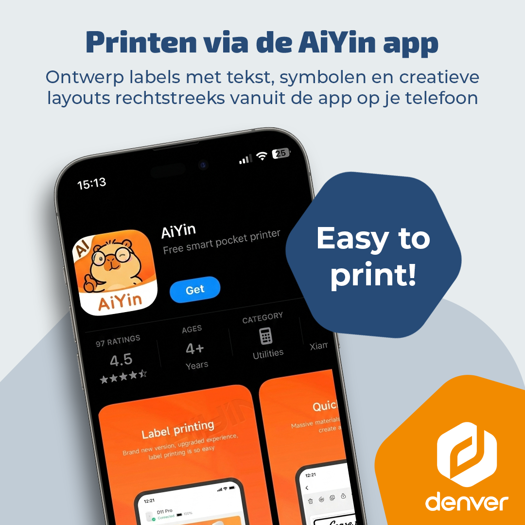 A smartphone displays the AiYin app with a bear icon and the prompt 'Easy to print!'
