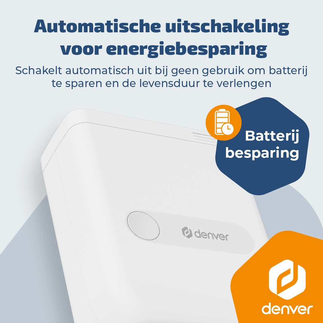 A white device with text 'Automatic shutdown for energy saving'.