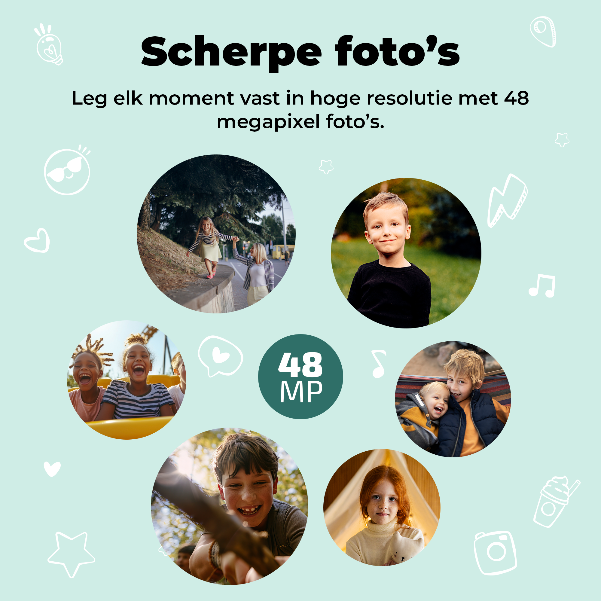 Collage of children's photos and text about 48 megapixels.