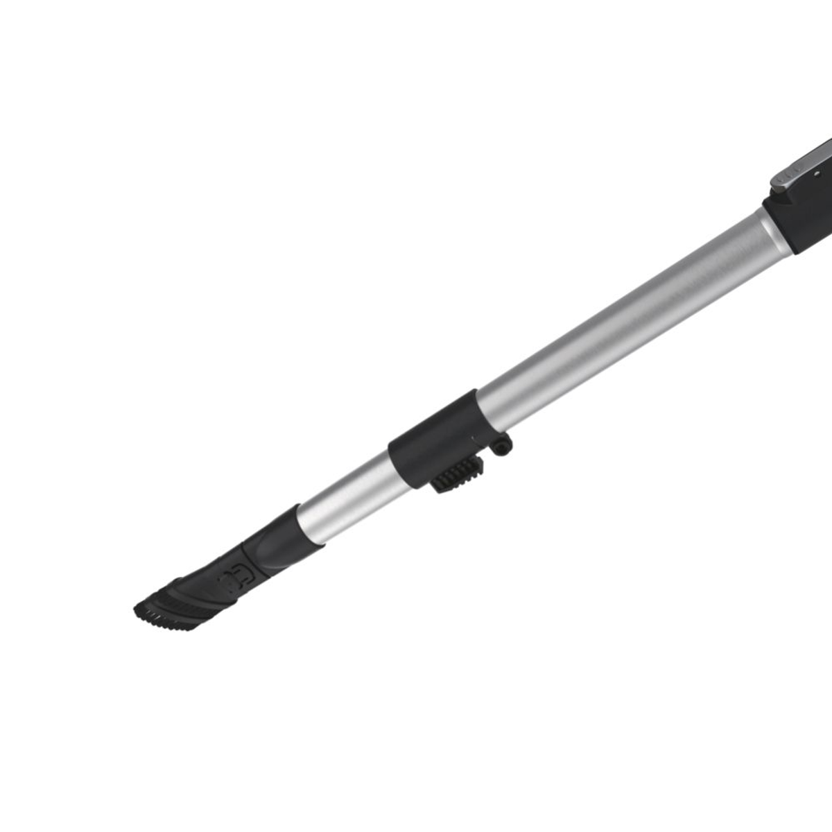 A silver telescopic wand with a black nozzle, on a white background.
