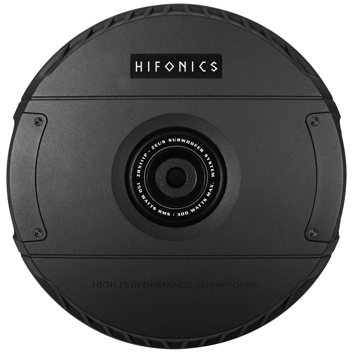 Schwarzer Hifonics Zeus Subwoofer mit Hifonics Logo und Leistungsspezifikationen.