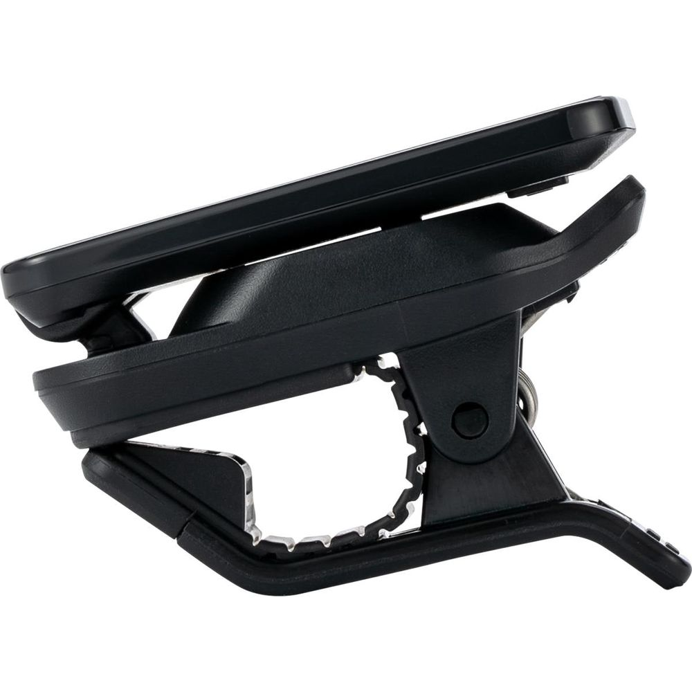 Schwarzer Clip-Tuner mit einem Gelenk und einem verstellbaren Arm.