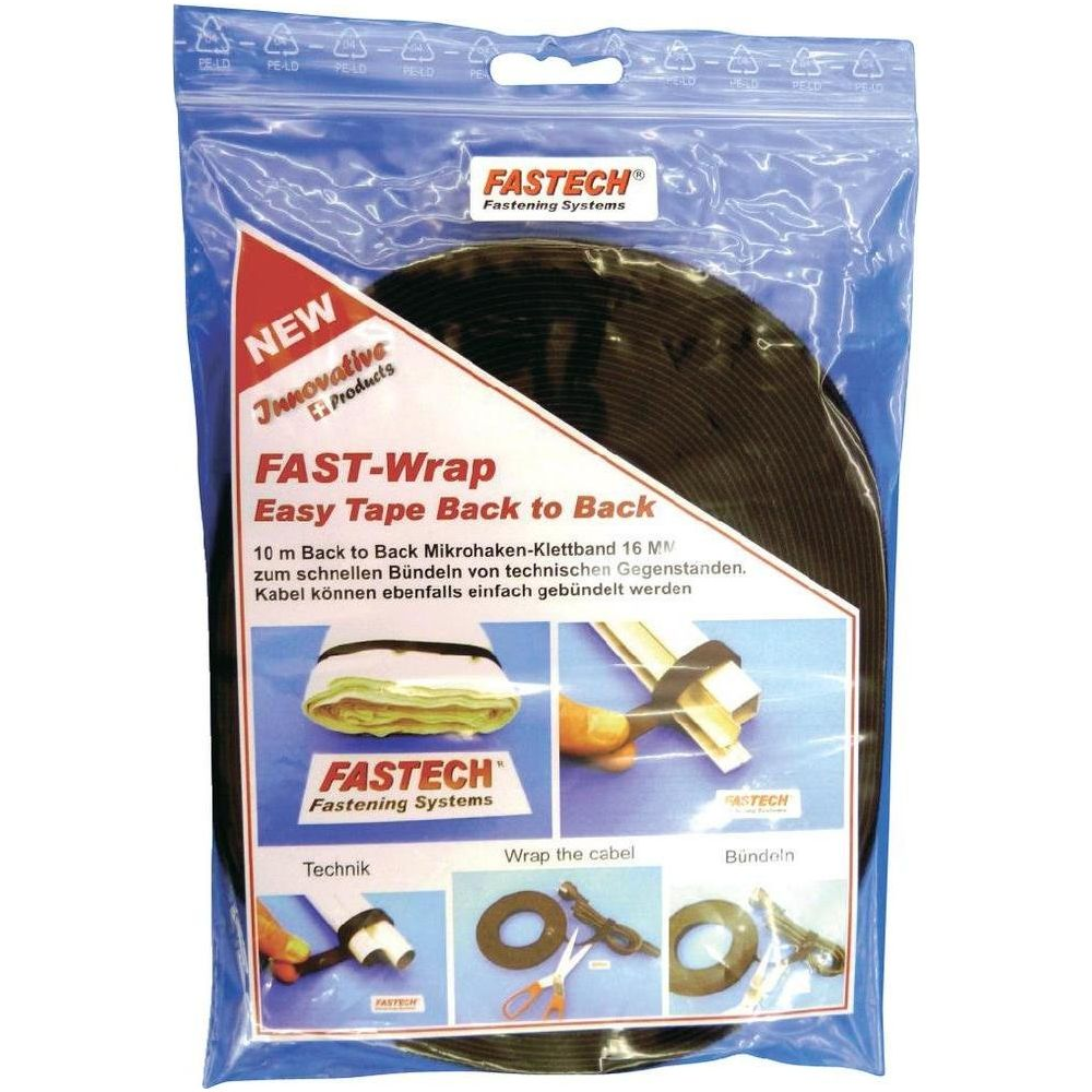 Verpackung mit schwarzem Klettband, Fast-Wrap, Easy Tape Back to Back.