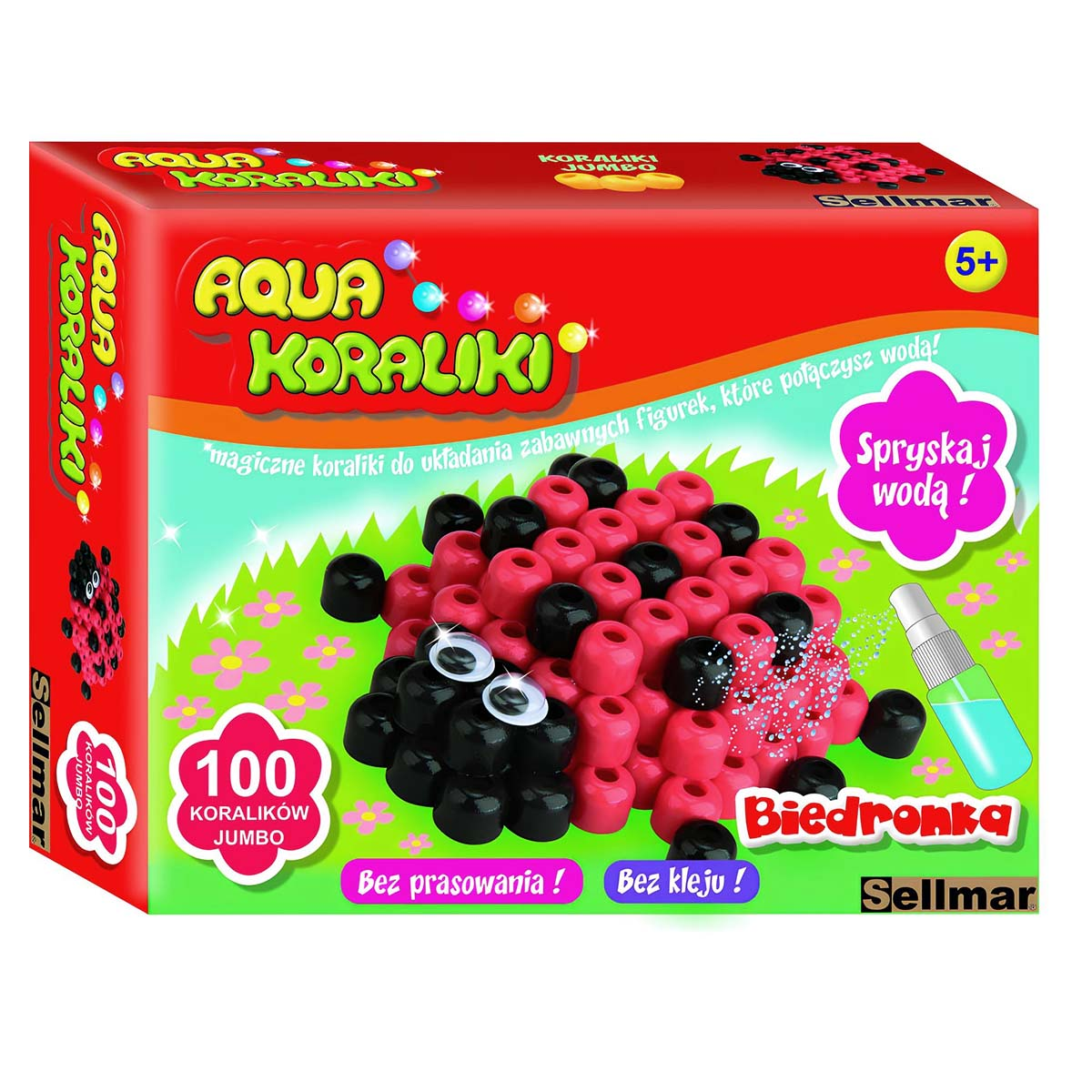 Confezione di perline artigianali Aqua Koraliki con disegno di coccinella, spruzzino, 100 perline.