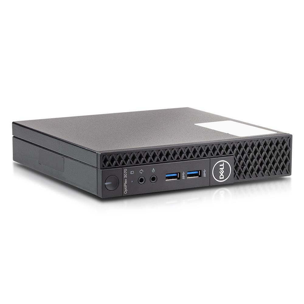 Een zwarte Dell OptiPlex 3070 computerkast met poorten en Dell-logo.