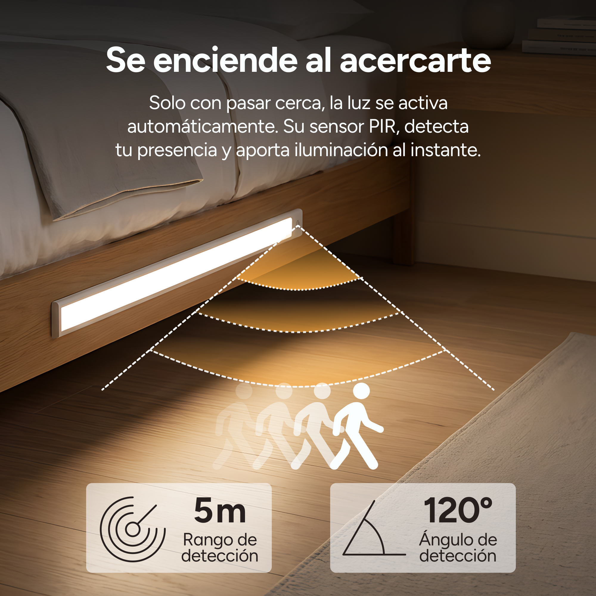 Striscia LED sotto il letto rileva movimento 5m/120°.