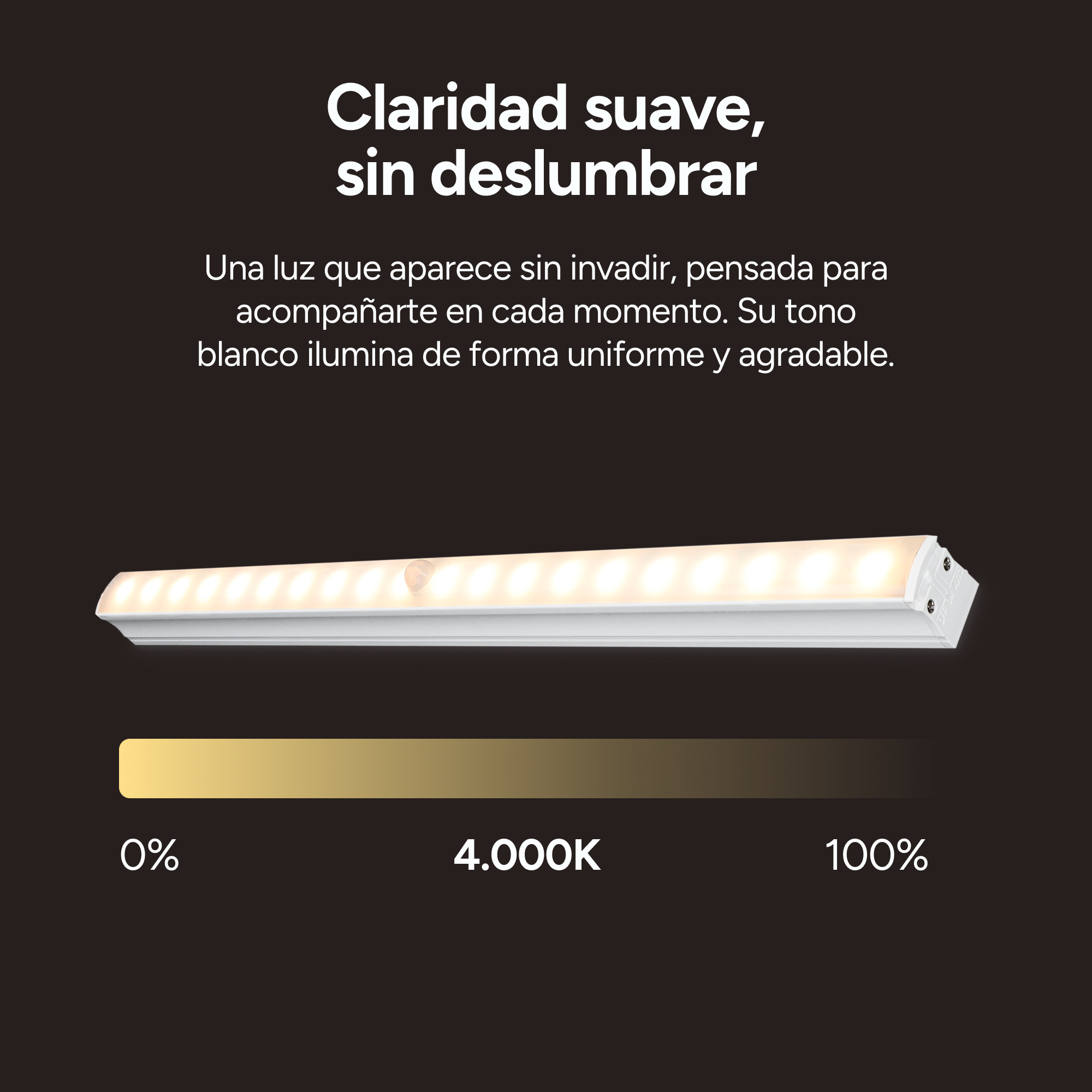 Una barra LED blanca de 4000K, que muestra luz suave.