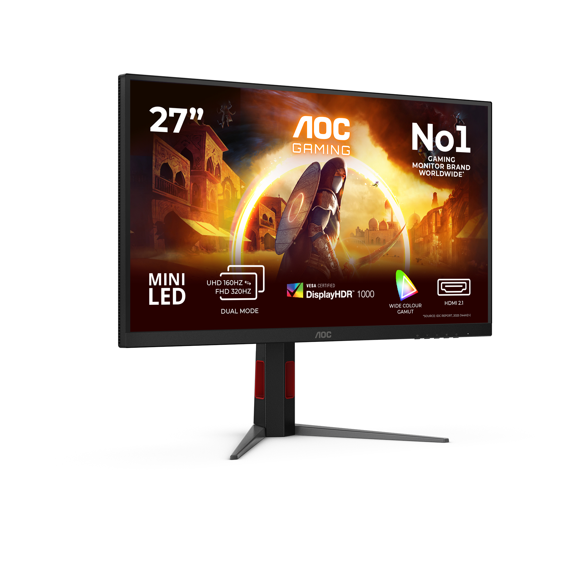 A 27-inch AOC Gaming Monitor featuring Mini LED, VESA DisplayHDR 1000, and HDMI 2.1.
