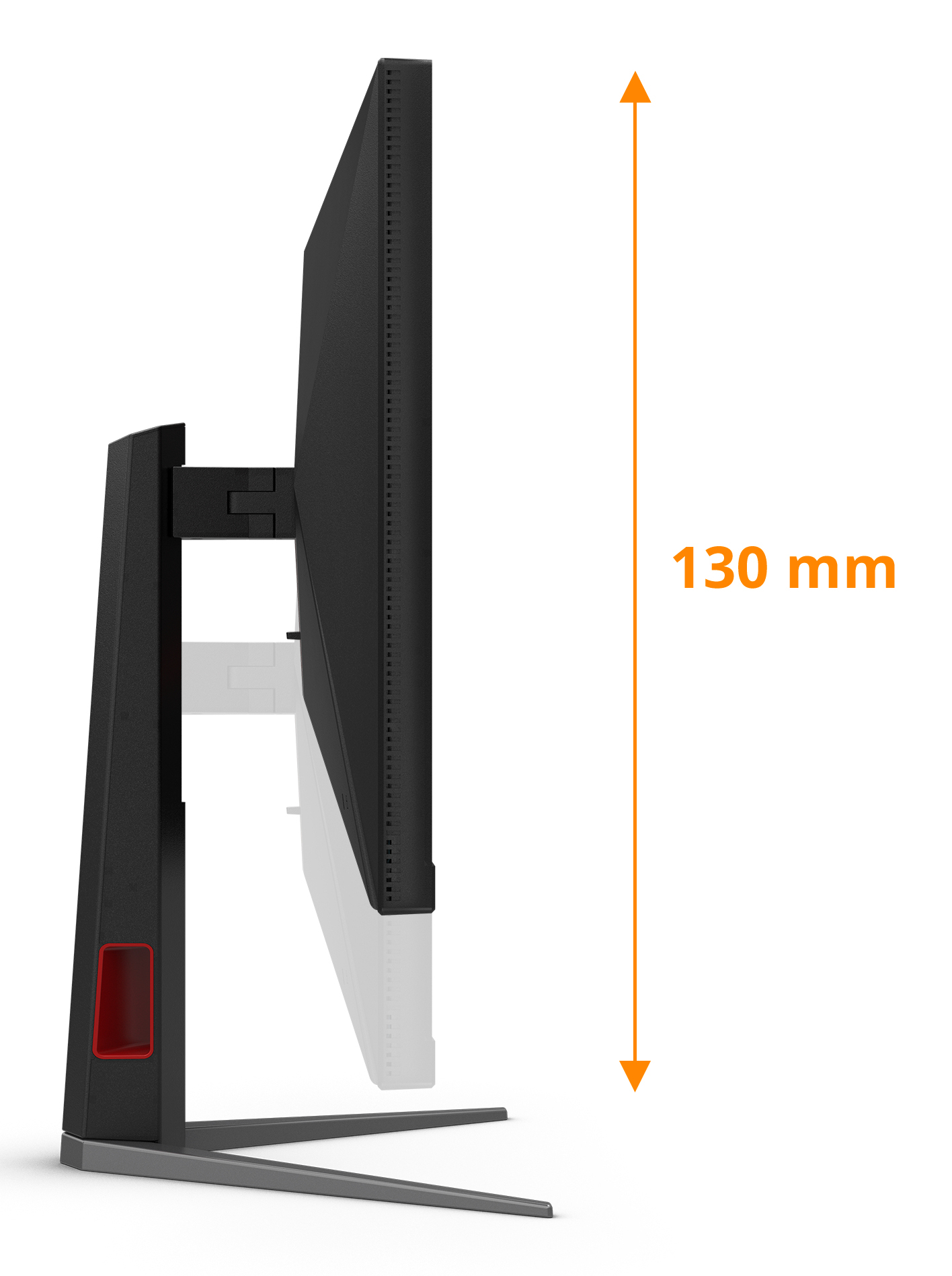 Black monitor with stand and height measurement of 130 mm.