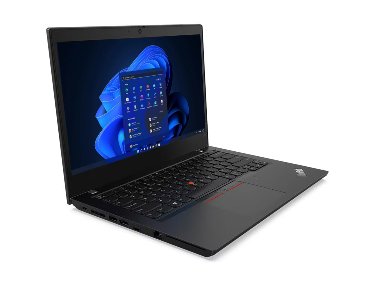 Ein schwarzer Laptop mit geöffnetem Bildschirm, der das Windows-Startmenü anzeigt.