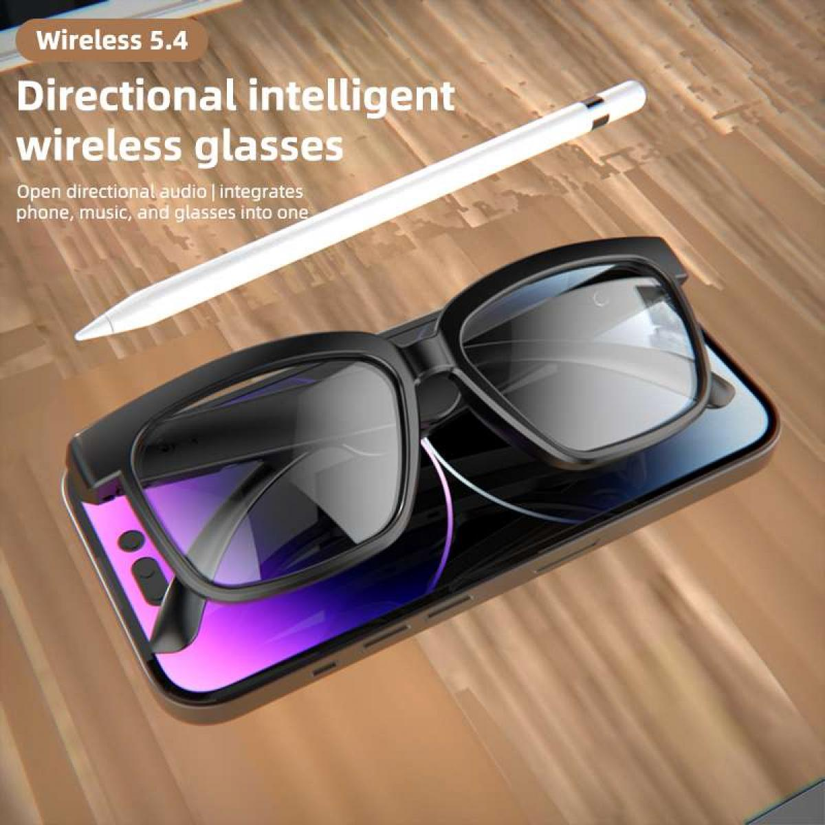 Schwarze Brille auf einem Smartphone mit einem Stift daneben.