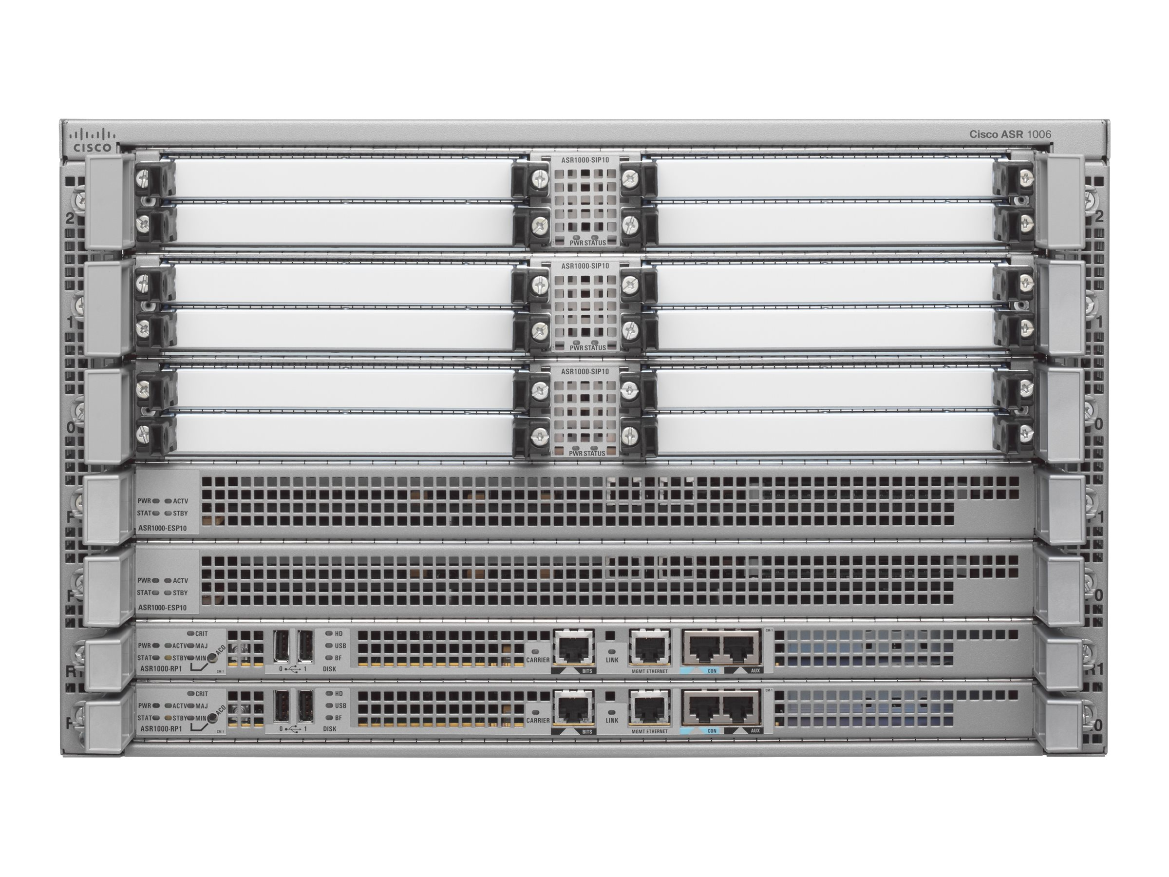 Cisco ASR 1006 Router mit mehreren Einschüben und Anschlüssen vorne.