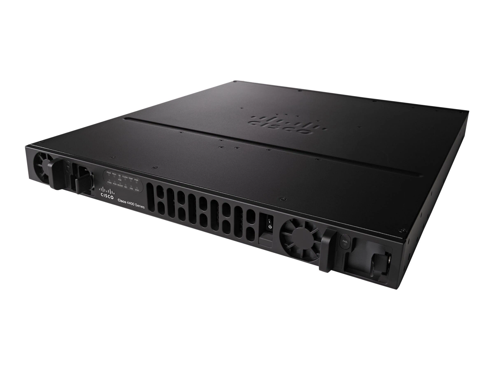 Schwarzes Cisco 4400 Series Rackmount-Gerät mit Lüftern und Statusanzeigen.