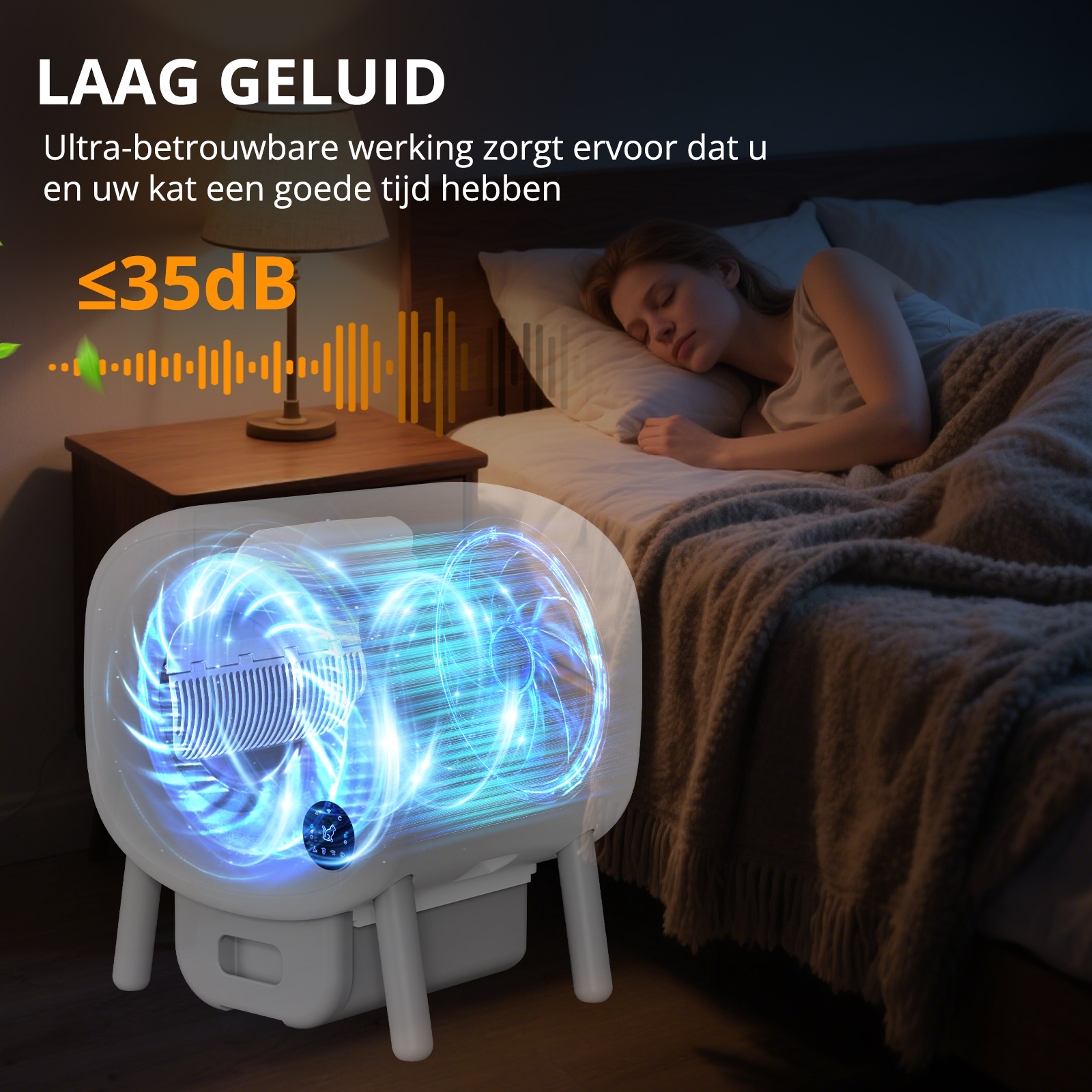 Low noise: A device with blue light and a sleeping girl.