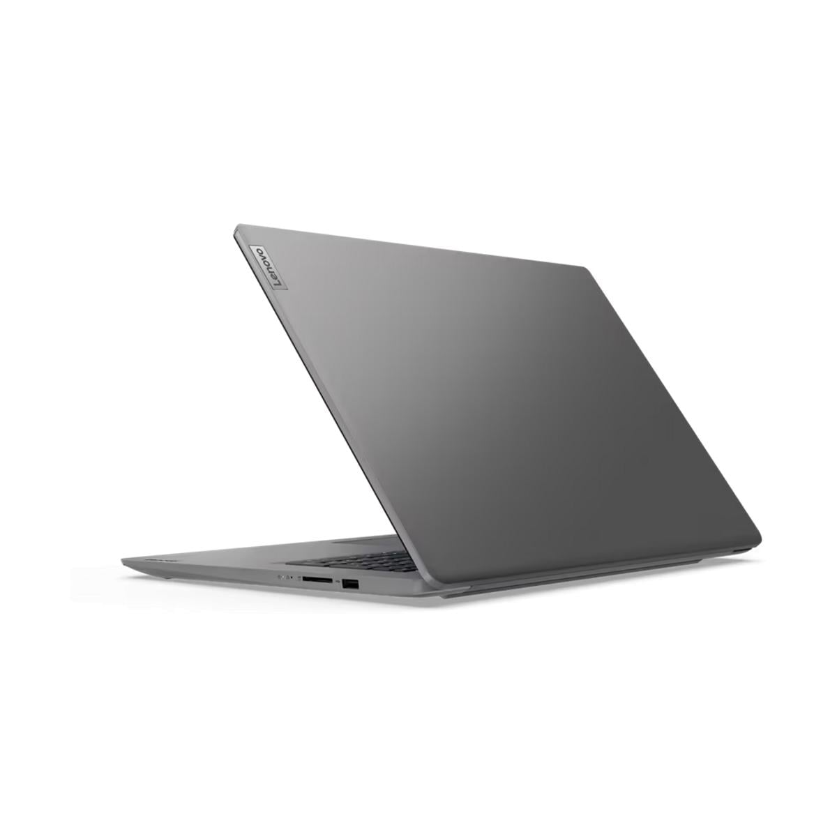 Ein graues Lenovo-Laptop ist auf einem weißen Hintergrund geöffnet.