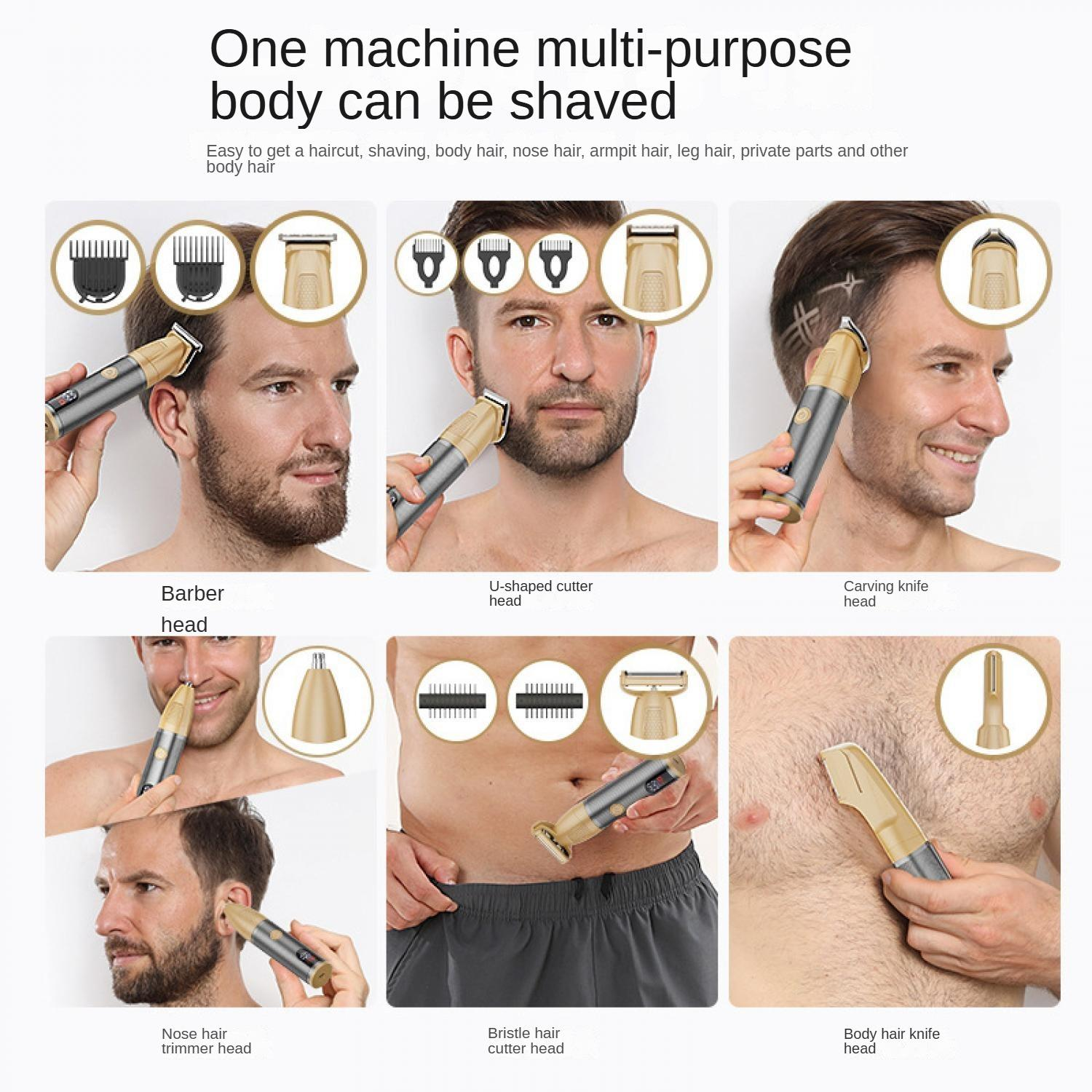 Ein multifunktionaler Körper kann rasiert werden. Verschiedene Aufsätze für Haare und Körper.