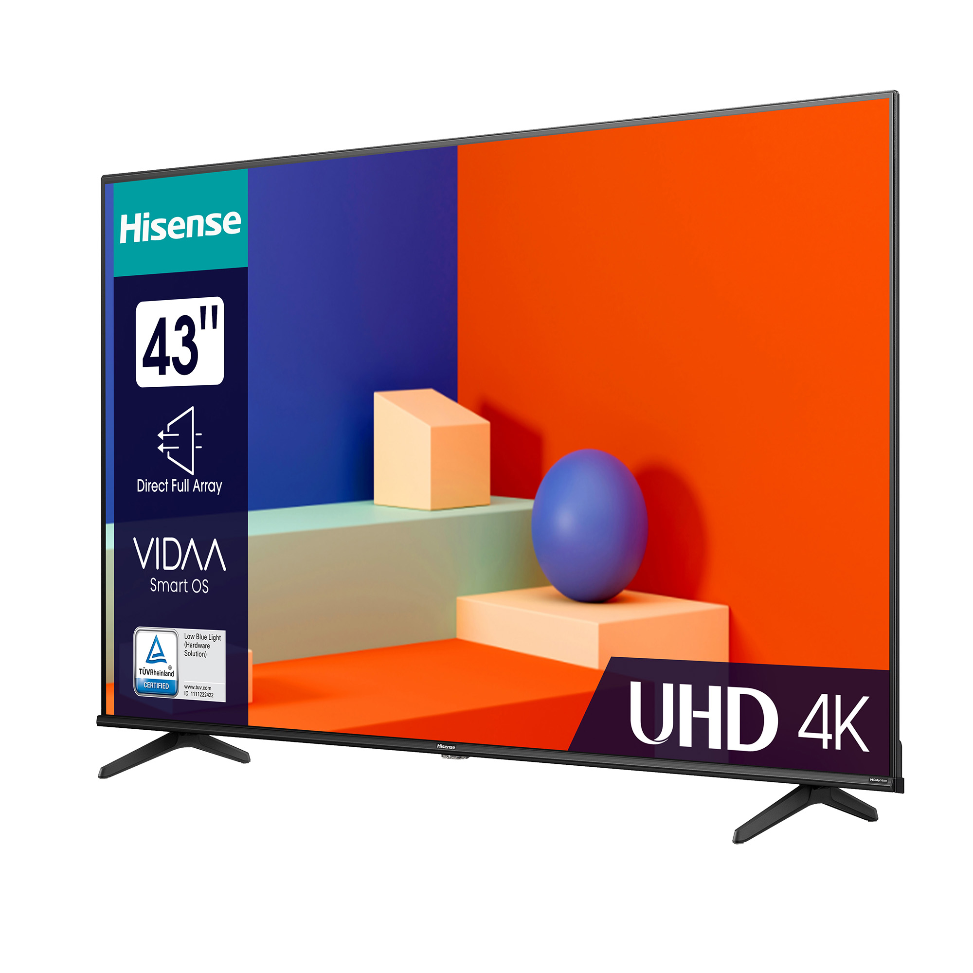 Ein 43-Zoll-Hisense-UHD-4K-Fernseher mit Direct Full Array und VIDAA Smart OS.