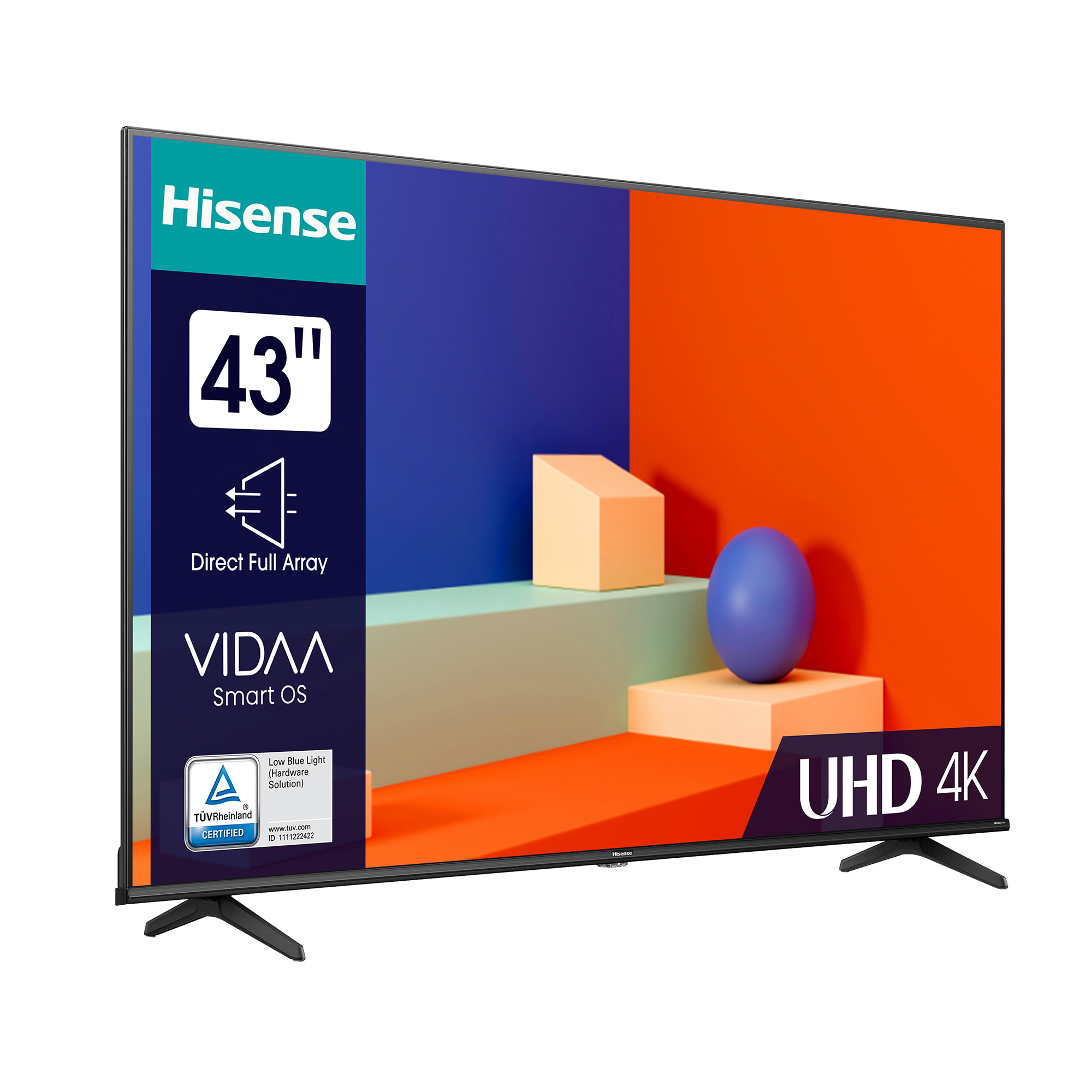 Ein Hisense 43-Zoll-UHD-4K-Fernseher mit VIDA Smart OS und Direct Full Array.