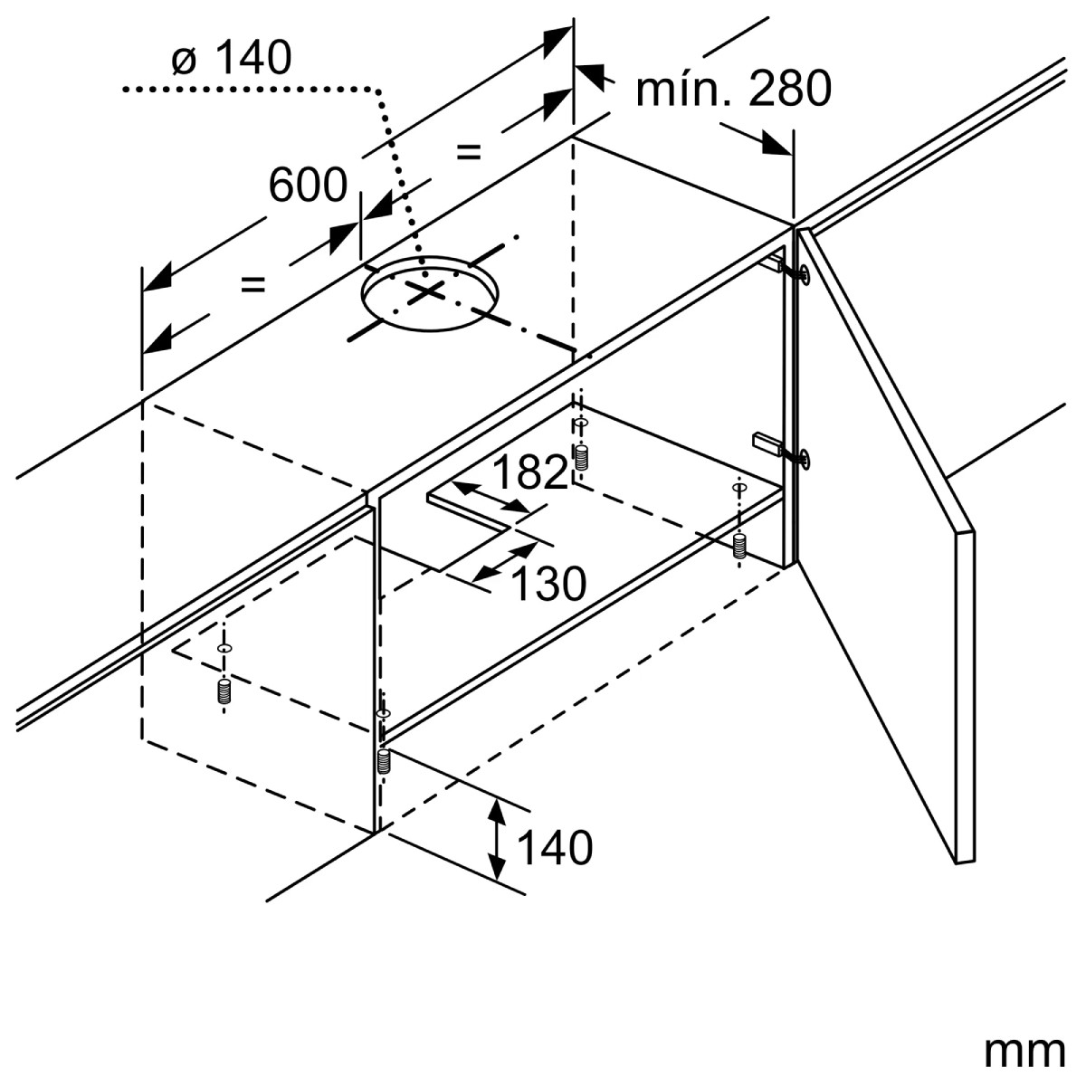 Disegno tecnico con dimensioni per elementi da cucina componibili.