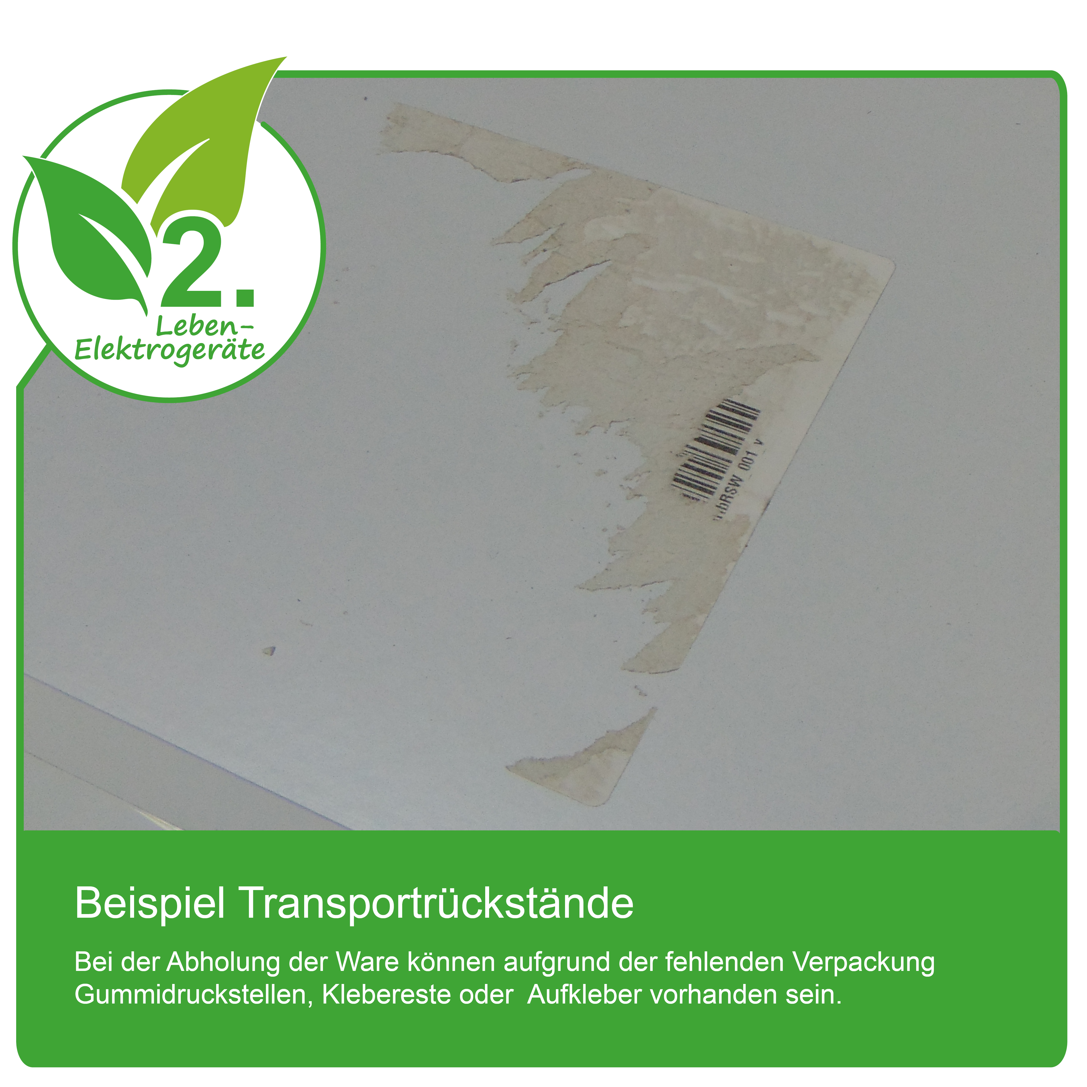 Logo mit zwei grünen Blättern und der Zahl 2. Klebereste auf grauem Hintergrund.