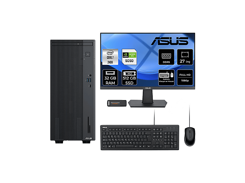 ASUS EC P500MV RTX5050 8 GB 27" P500C724016512B0DP965 PER4 Bellek Intel Core i7-240H 32 GB RAM 512 GB SSD FreeDOS Masaüstü Bilgisayar