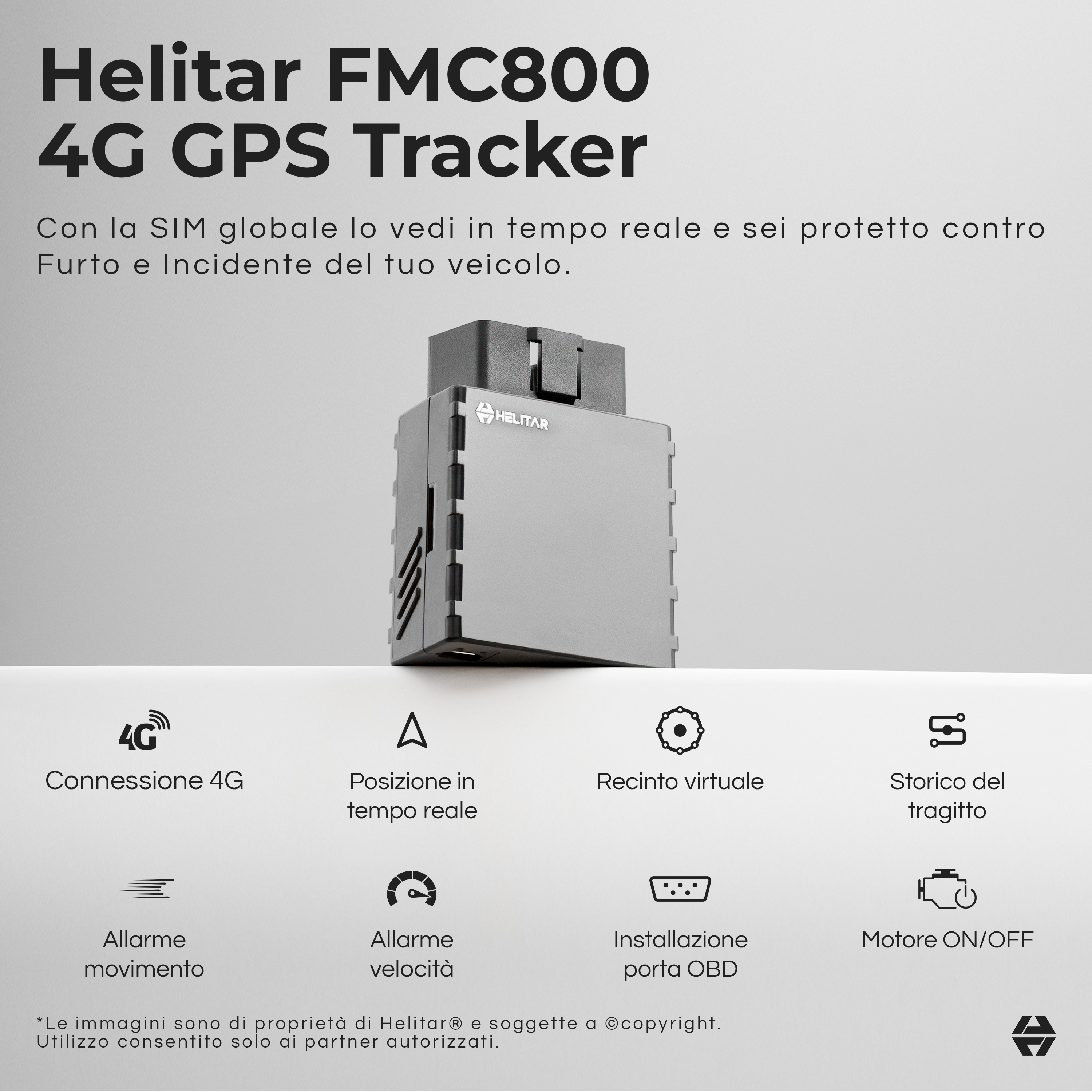 Helitar 4G GPS Tracker: Posizione reale, recinto virtuale, protezione antifurto.