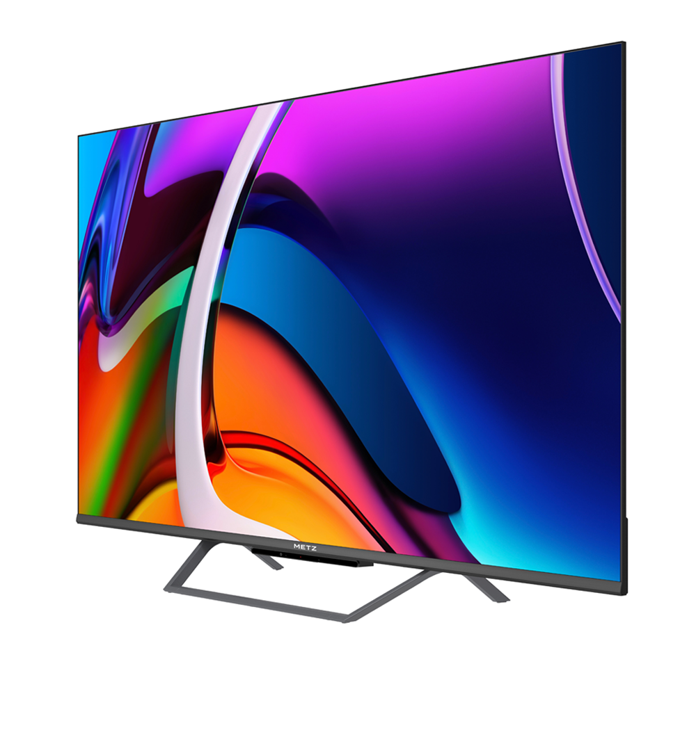 Un elegante televisore con uno sfondo astratto e colorato.