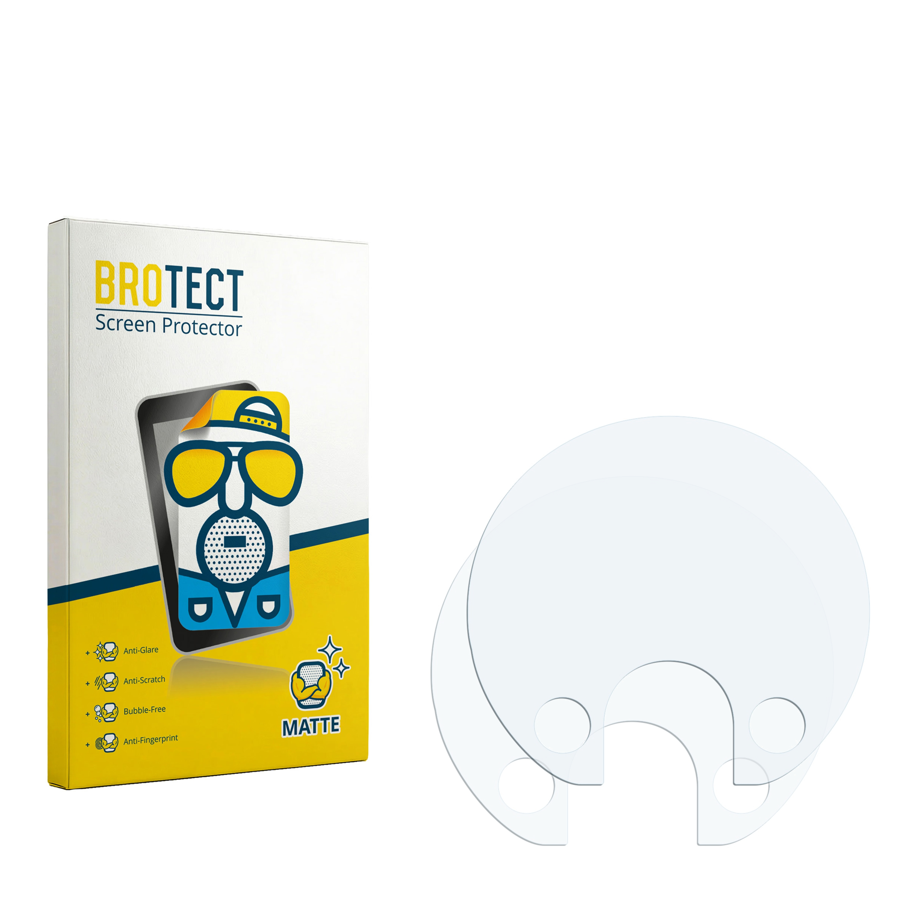 Verpackung für BROTECT Displayschutzfolie und zwei transparente Schutzfolien.