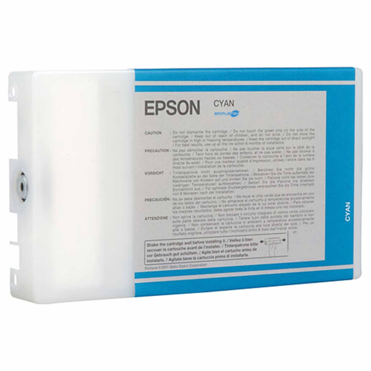 Cartuccia d'inchiostro Epson Cyan con avvertenze e istruzioni.