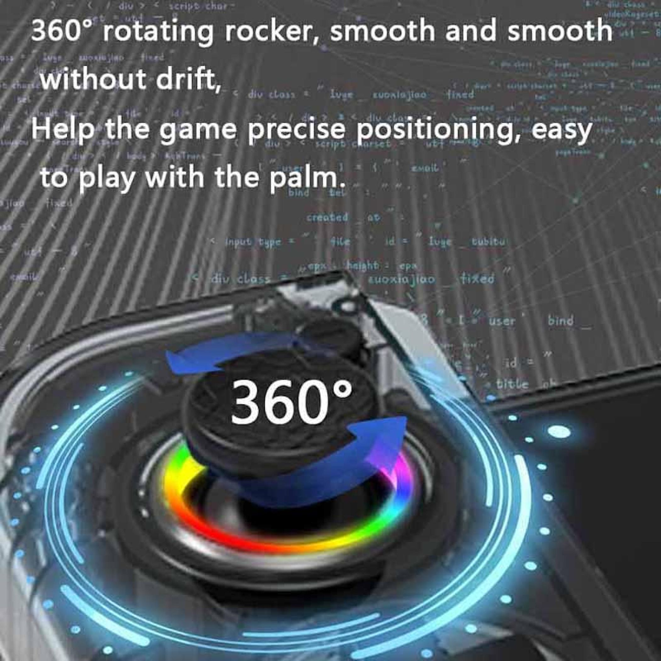 Rocker giratorio 360°, suave y sin deriva, para control preciso.