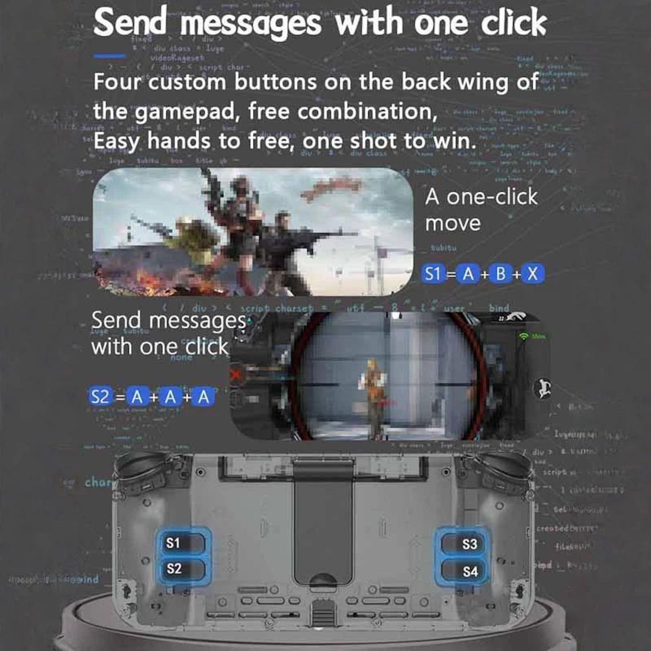 Captura de pantalla de un gamepad que muestra funciones de botones personalizadas.