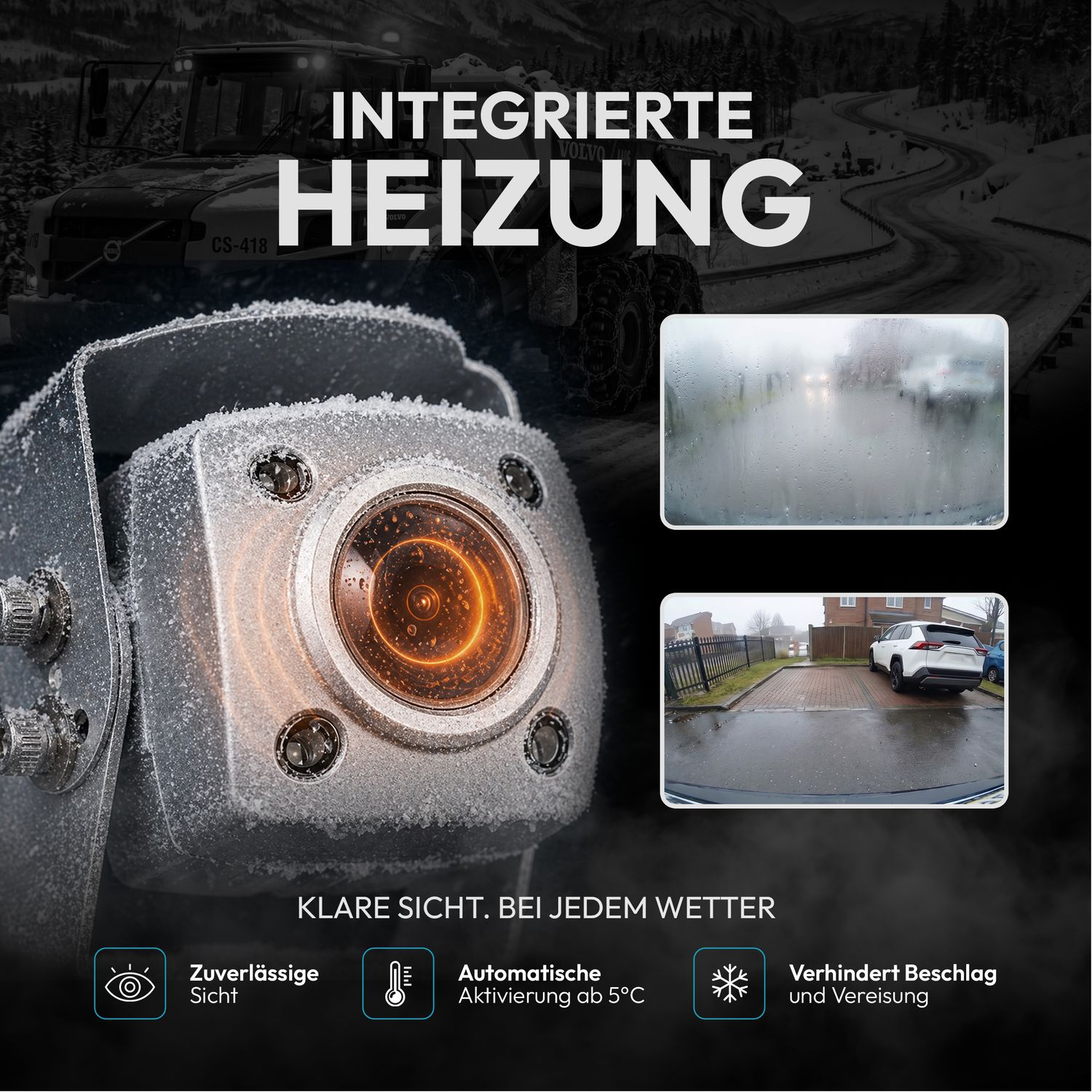 Eine beheizte Kamera mit integrierter Heizung für klare Sicht bei jedem Wetter.