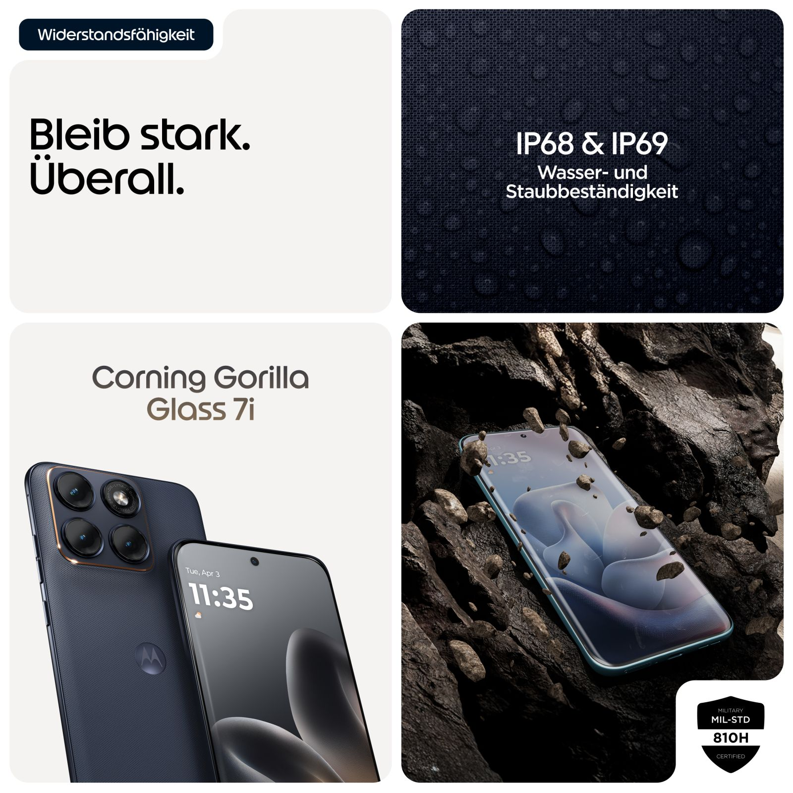 Ein robustes Smartphone mit Corning Gorilla Glass 7i, wasser- und staubdicht.