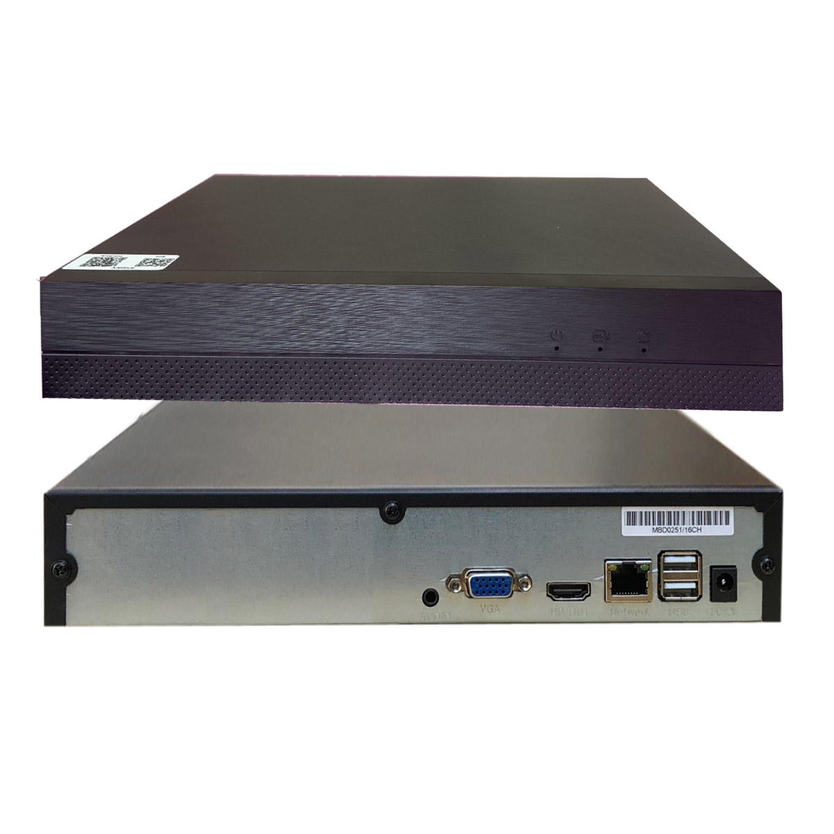 Üstte siyah kasa, altta bağlantı noktaları olan cihaz arkası: VGA, HDMI, Ağ, USB, DC-IN.