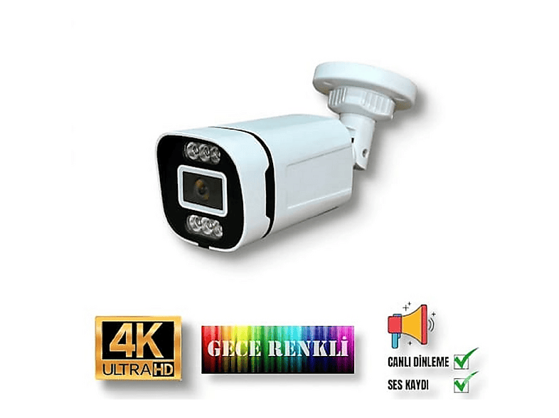BISES 5 Megapiksel Görüntü POE Bağlantılı ve Sesli 6 Warm Led Gece Renkli 4386WS IP Güvenlik Kamerası Beyaz
