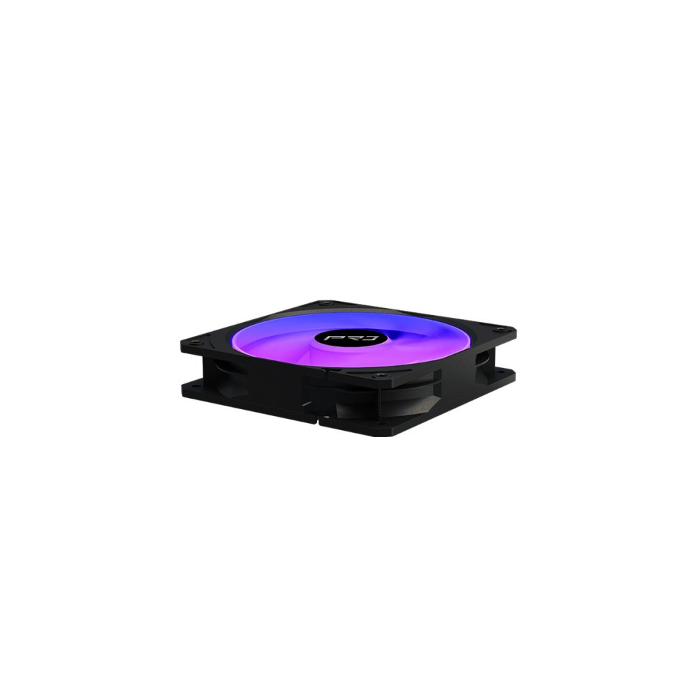 Czarny wentylator komputerowy z podświetleniem RGB, obracający się.