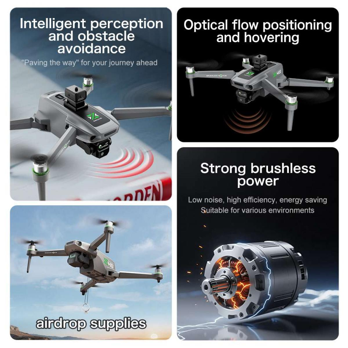 Drohne mit intelligenten Sensoren, optischer Positionierung und starkem bürstenlosem Motor.