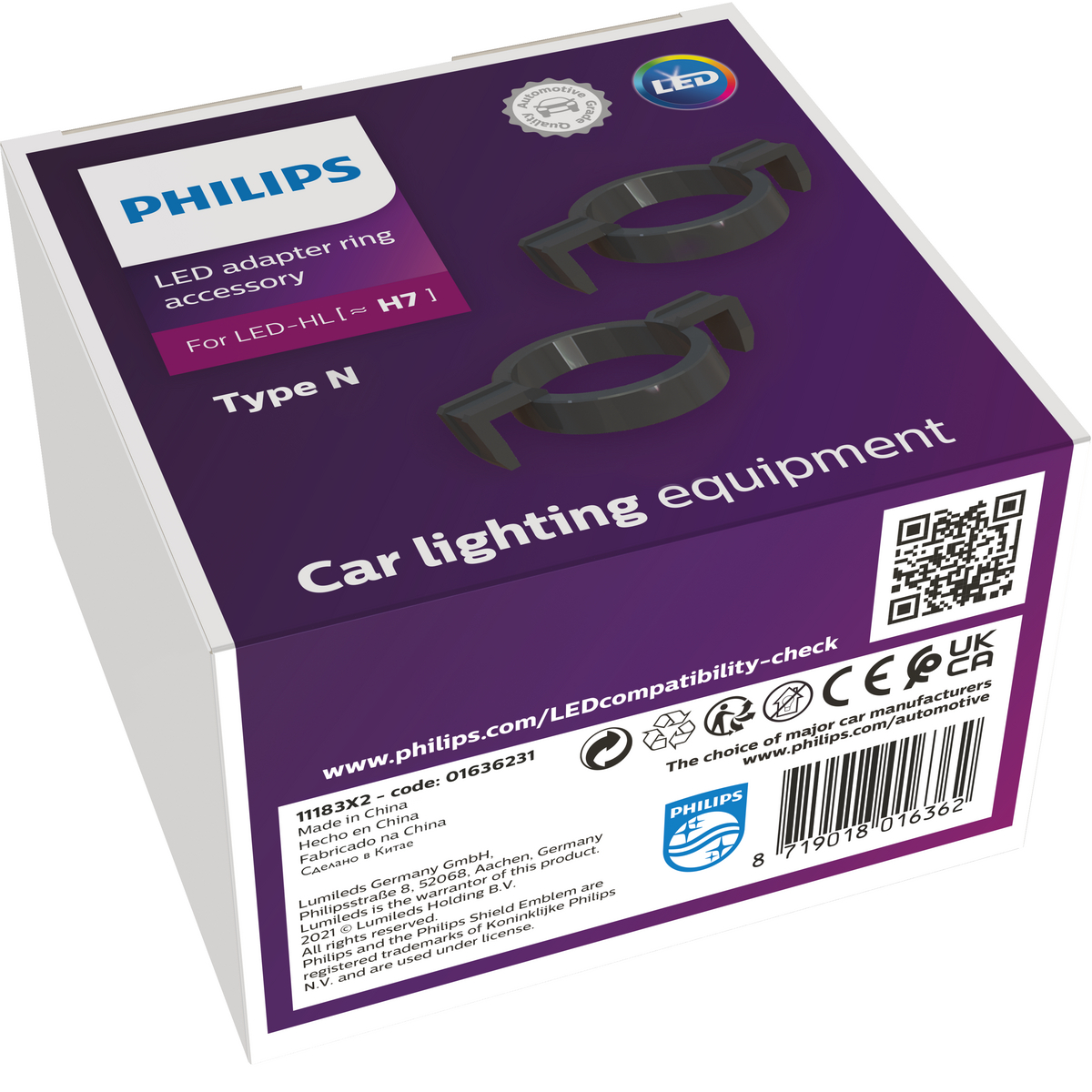 Verpackung mit Philips LED-Adapterringen für Autolichter, Typ N.