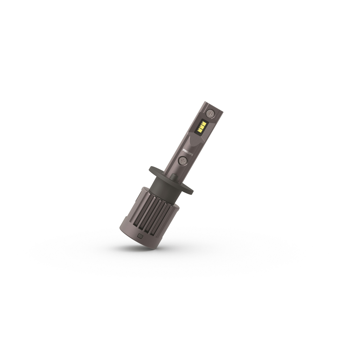 Eine einzelne graue Auto-LED-Lampe mit silbernen Akzenten und einem Philips-Logo.