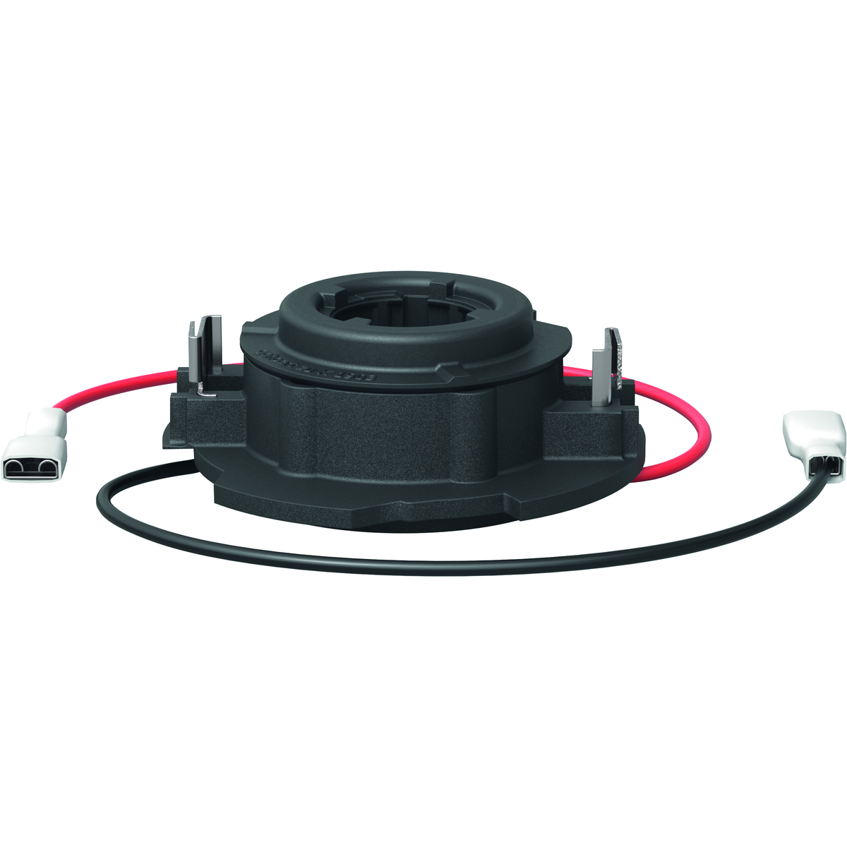 Schwarzer Scheinwerfer-Adapter mit roten und schwarzen Kabeln und Steckern.