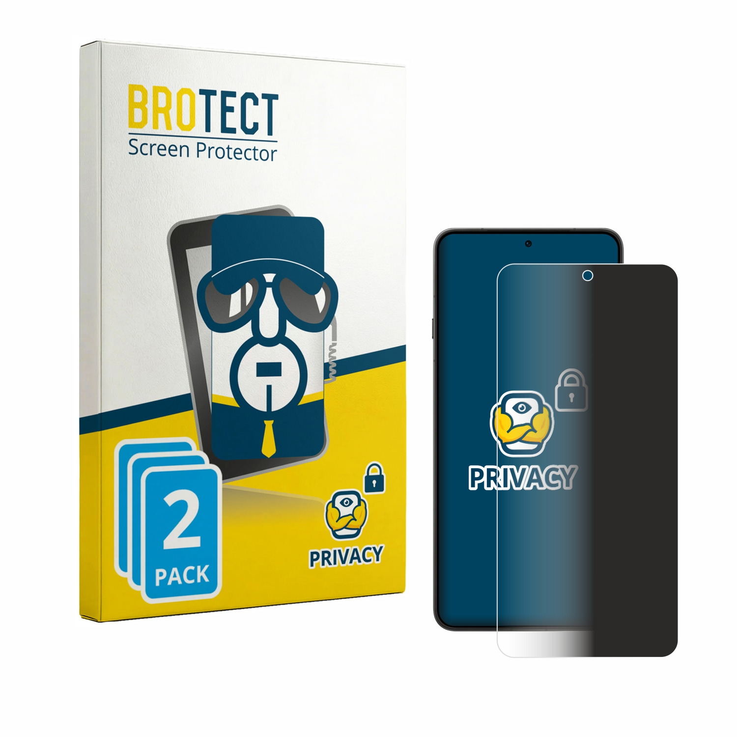 BROTECT Displayschutz-Verpackung und zwei Sichtschutzfolien für Smartphones.